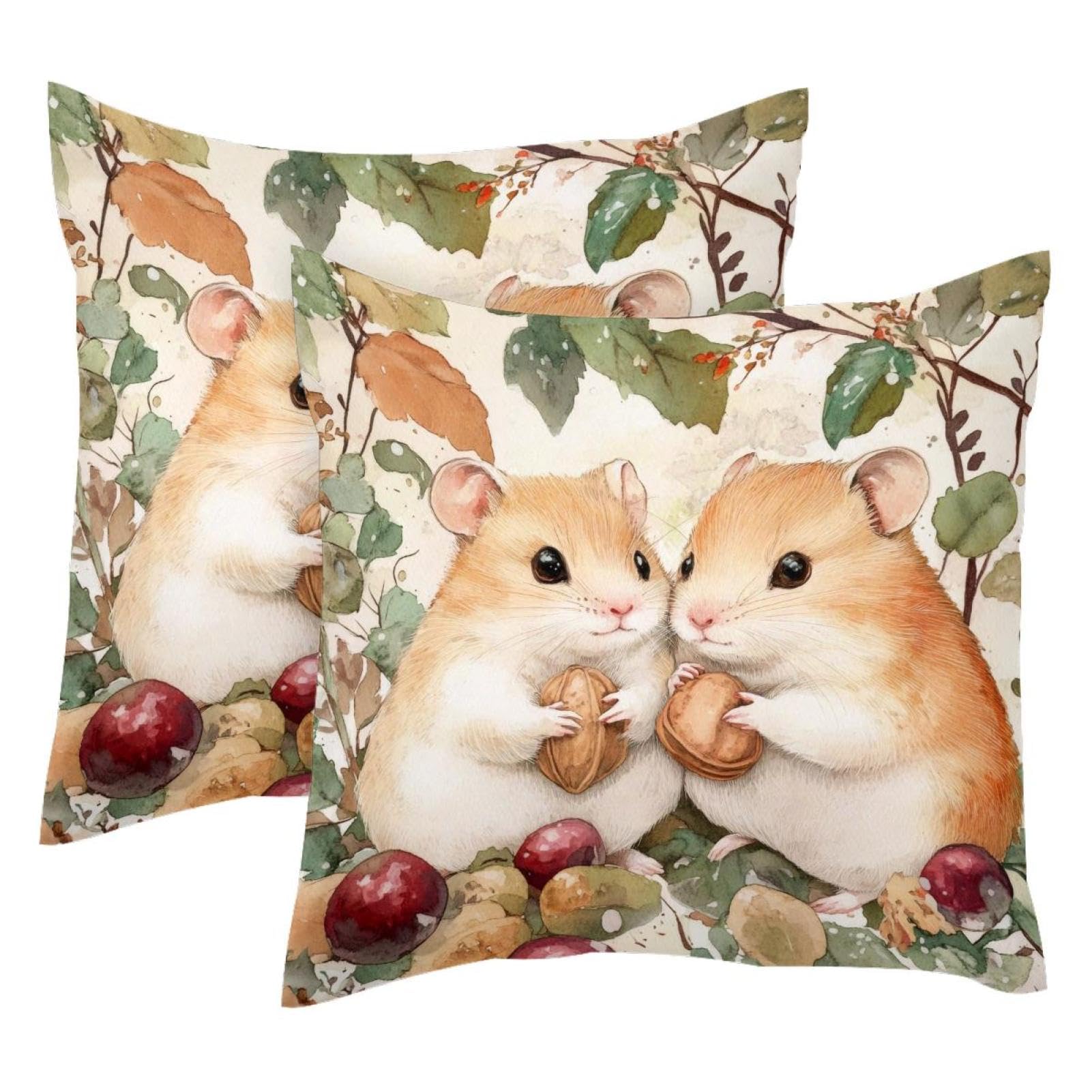 Housse de coussin 50x50 velours lot de 2 motif hamster