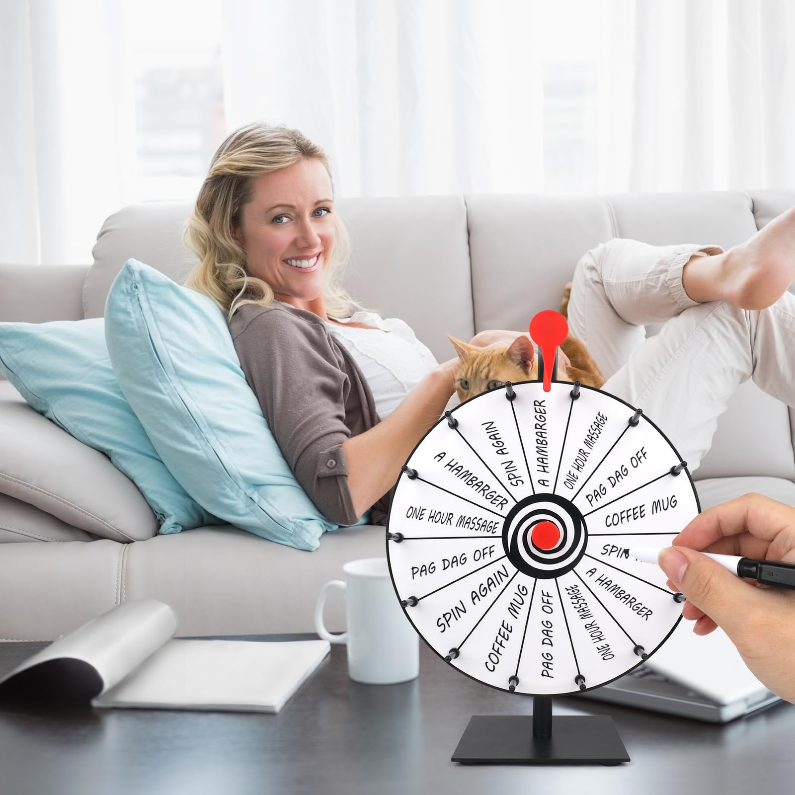 Glücksrad zum Drehen, 30cm Glücksrad zum Selbstgestalten mit 14 Slots, Roulette-Spinner des Glücks, Spinnings Prize Wheel mit Radiergummi und Markierstift für Lotteriespiele Wortspiele