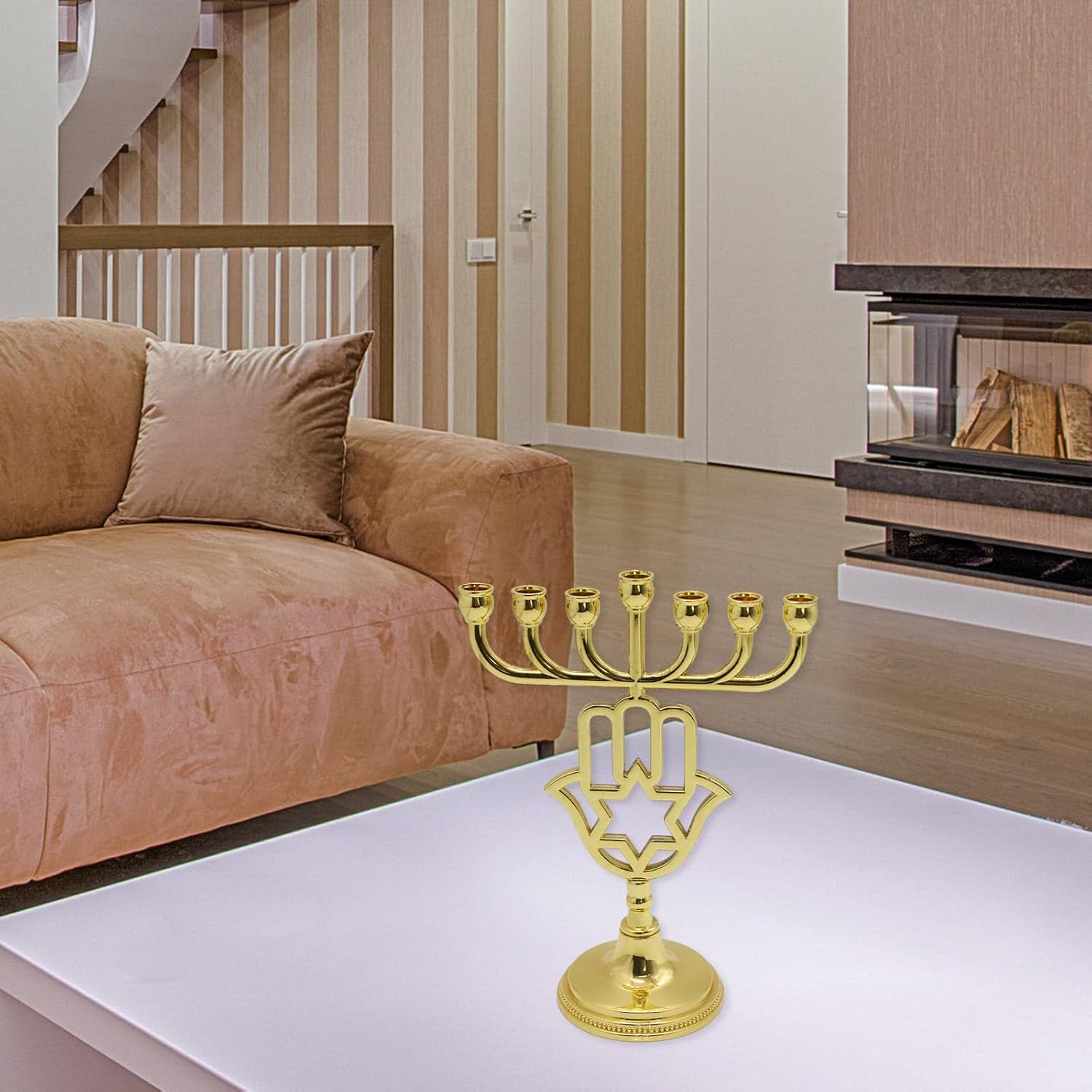 Modern 7Branch Holder Hanukkah Menorah Candlestick Table Centerpiece Multifunctional Home Accent Ornaments Candlestick
