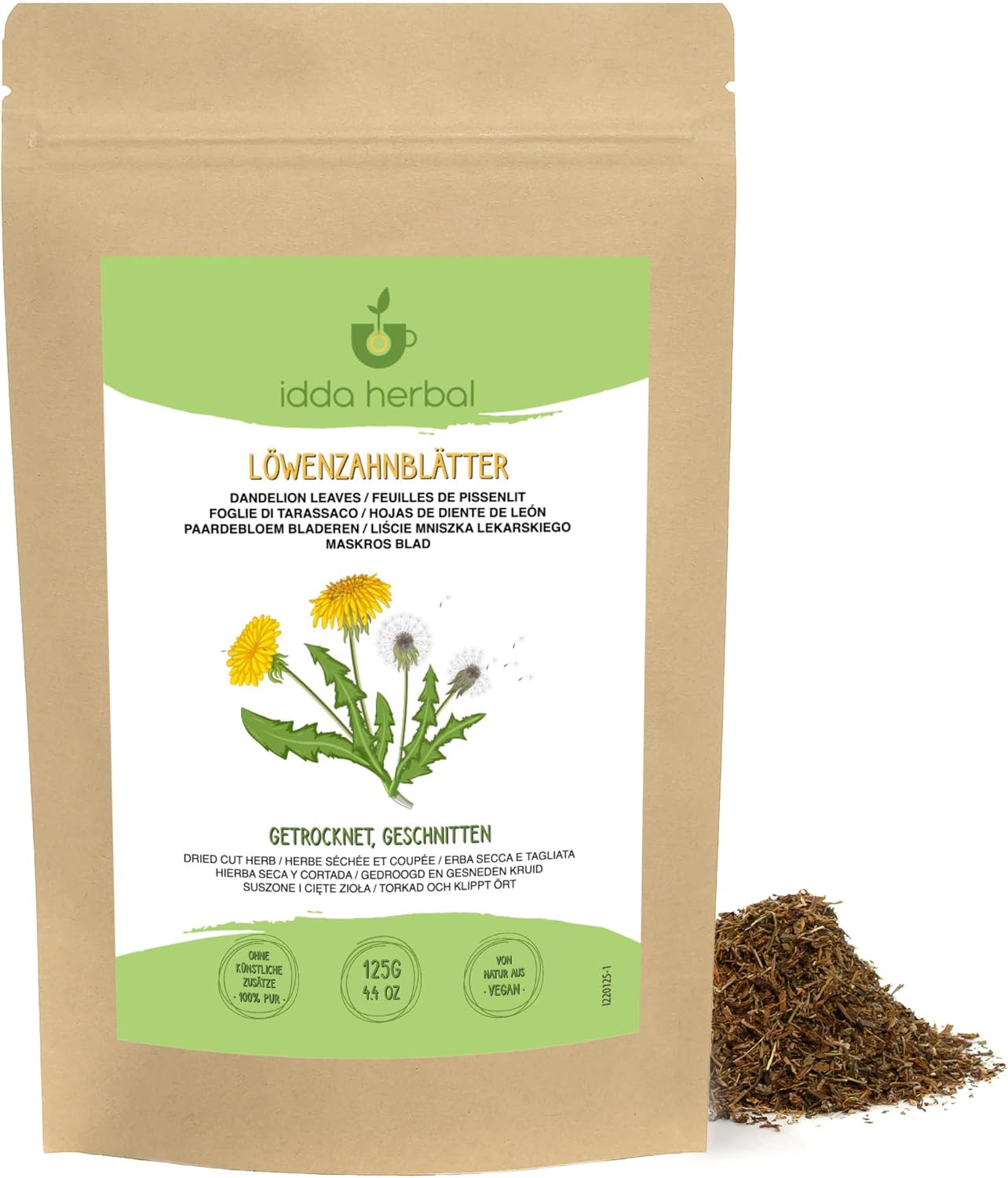 Dandelion Herb (125g), Loose Tea, Dandelion Cut and Delicately Dried, 100% Natural and Pure for Herbal Tea, Dandelion Tea, Herbal Infusion