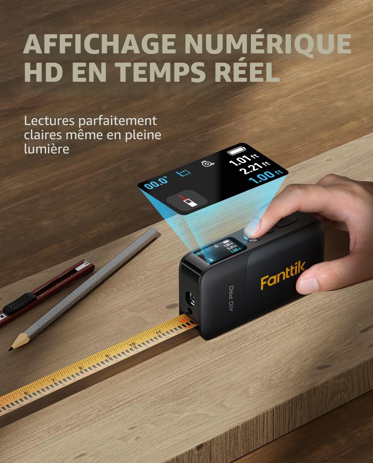 Fanttik A10 Pro Mètre ruban laser numérique 2 en 1 pour distance/zone/volume