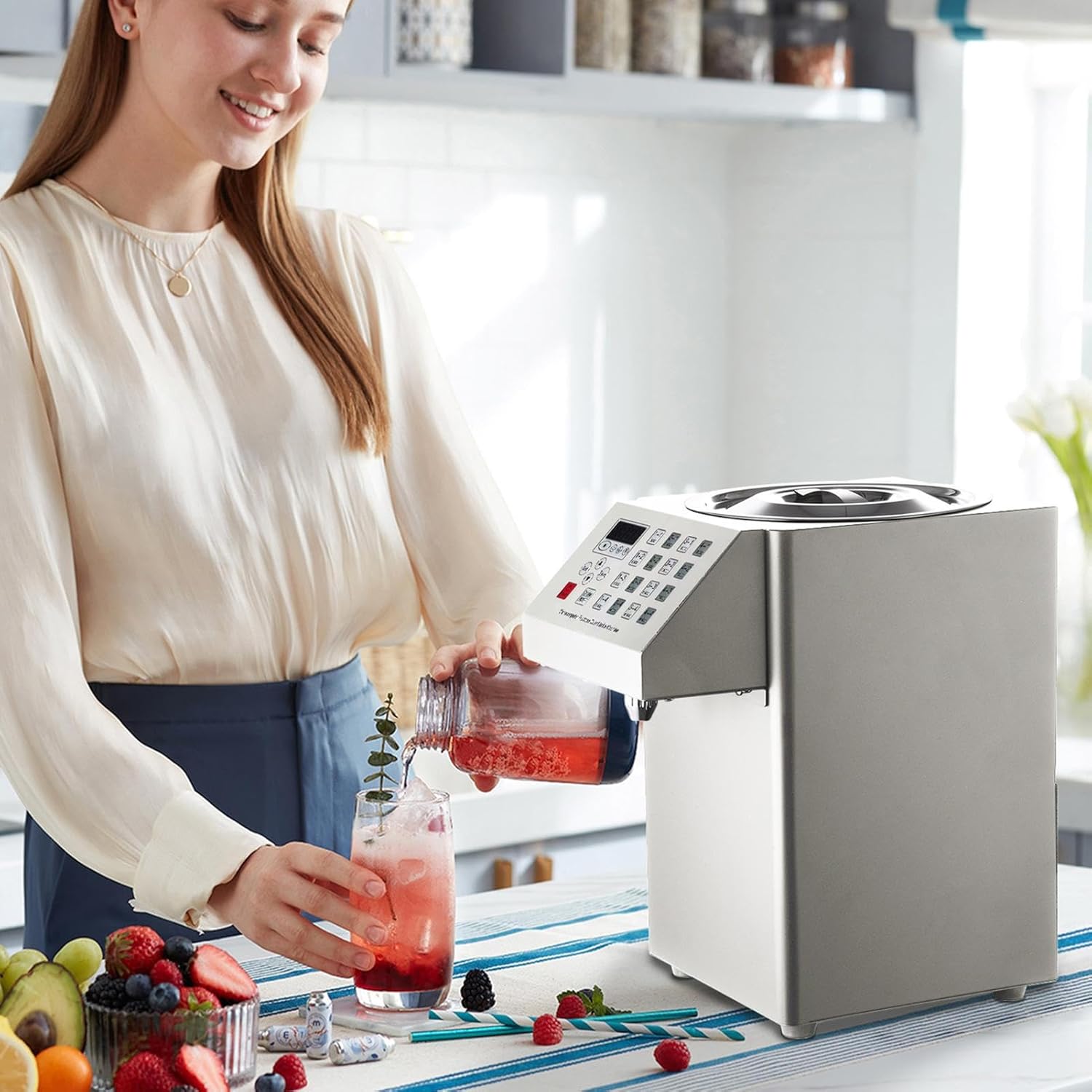 Fructose Dispenser Machine | Electric Fructose Sugar Syrup Quantitative Machine | Coffee Bubble Tea Milk Tea Equipment for Tea Shop, Hotel, Bakery