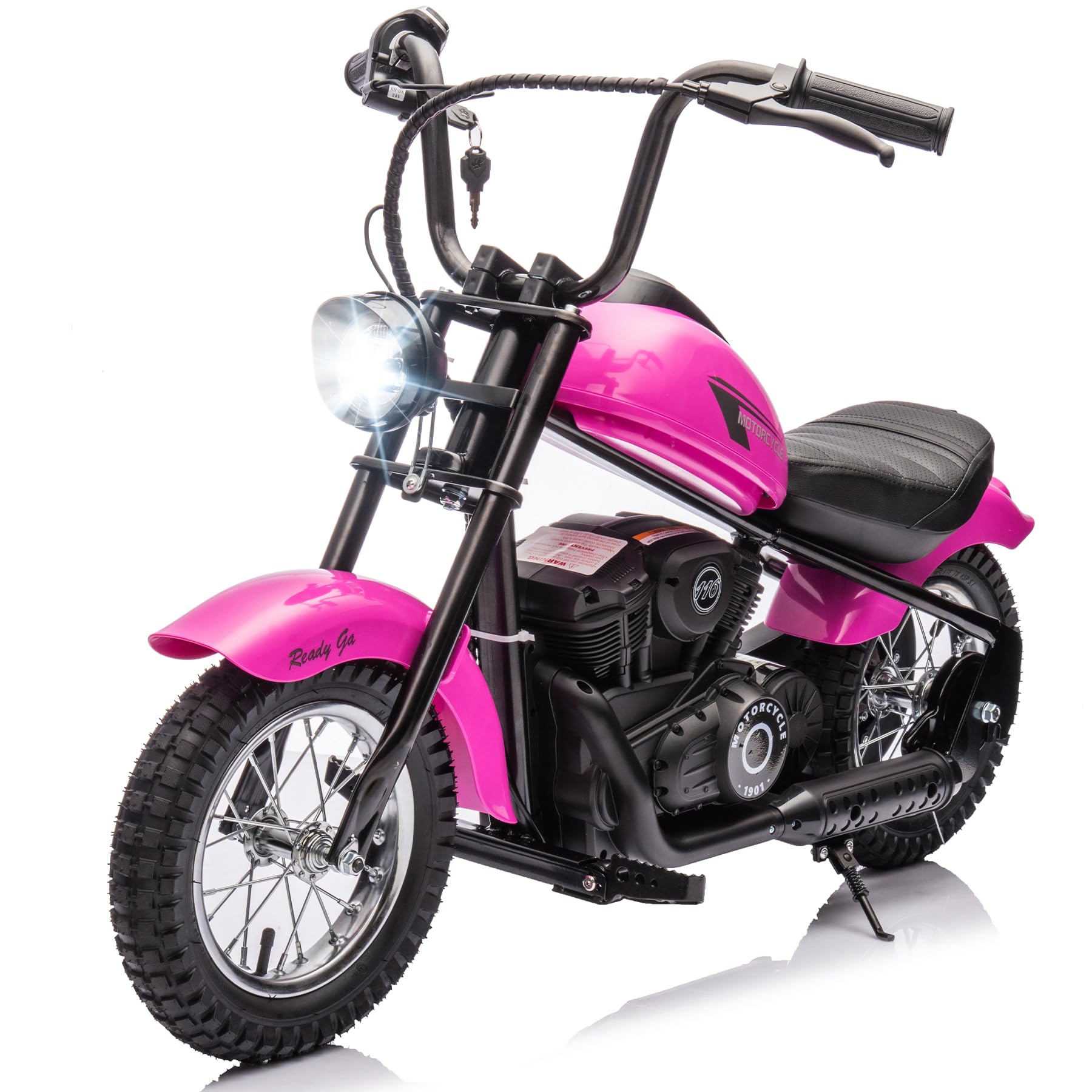 24V 9AH Electric Dirt Bike for Kids, 250W Strong Motor 13.6MPH Fast Speed Electric Retro Off-Road Motorcycle, Leather Seat Dirt Bike, LED Lights, Air-Filled Tires, Pink