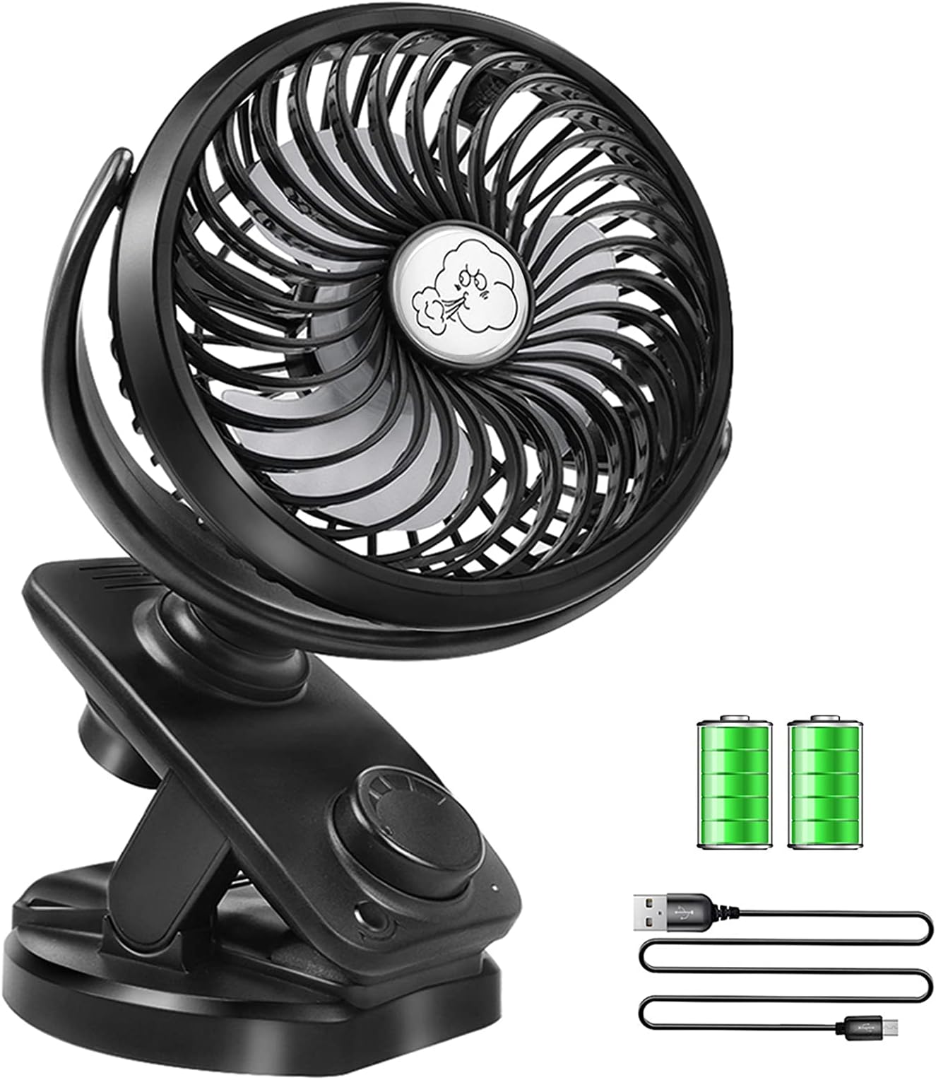Stroller Fans Mini USB Desk Clip on Fan, Table Fan 40 Hours(Max) 360° Rotation 5000mAH Rechargeable Battery Operated 4 Speed Quiet Fan for Outdoor/Indoor Baby Car Travel Office Camping Library