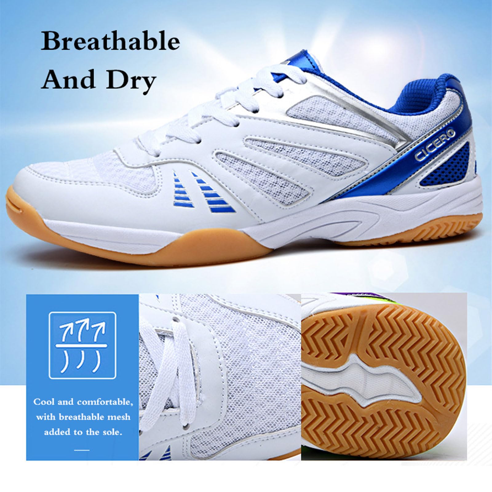 Chaussures de Tennis Homme, Sneaker de Volleyball Confortable, Chaussure Badminton Respirant Mesh Léger Antidérapant