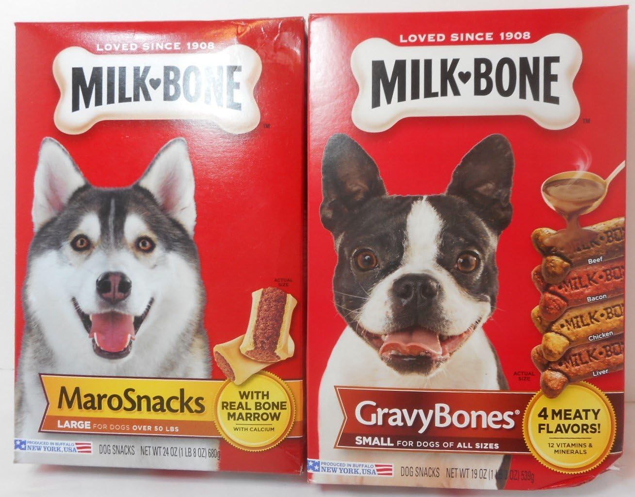 Milk-Bone 19 oz Small Gravy Bones Dog Snacks (for Dogs 24 oz Large MaroSnacks (for Dogs 50 lbs+) - Bundle