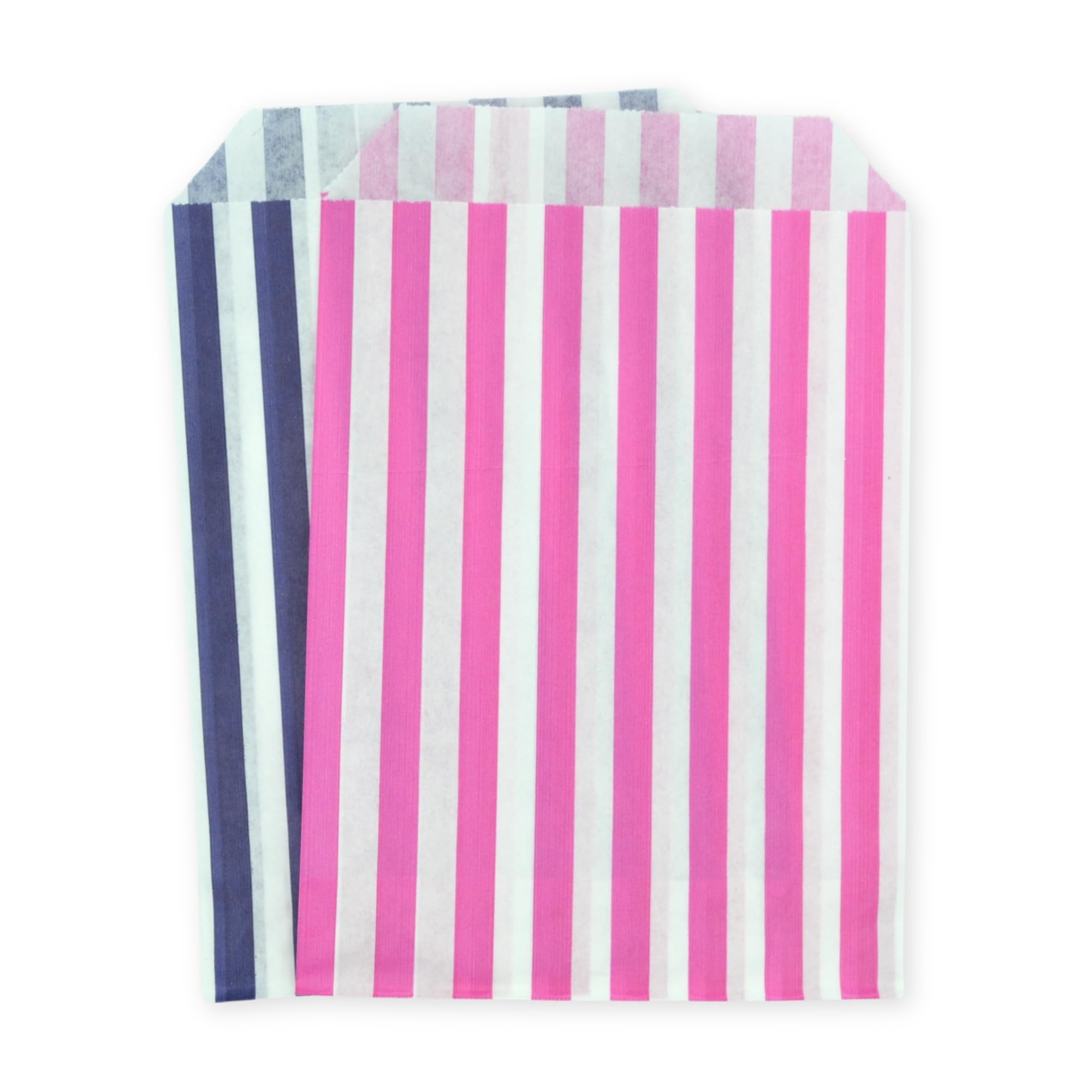 celloexpress 7" x 9" Blue & Pink Striped Paper Sweet Bags - Classic Confectionery Gift Shop Goodie Party Bags (Pack of 50)