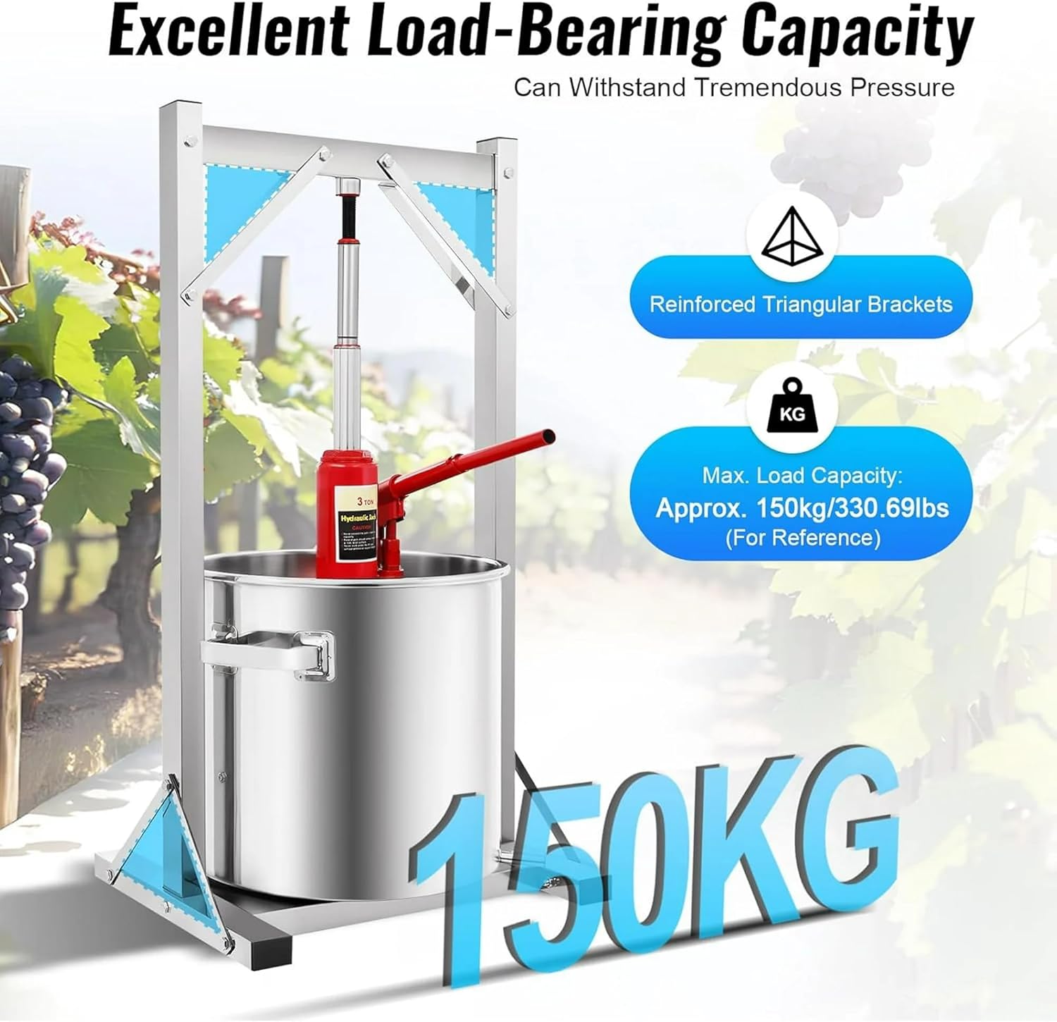 DYRABREST 12L Hydraulic Wine Press, 3 Ton/6614 lbs Fruit Press with Stainless Steel Basket, Manual Cider Apple Grape Press for Home Winemaking, Includes Bucket, Jack, Stand for Juice Extraction