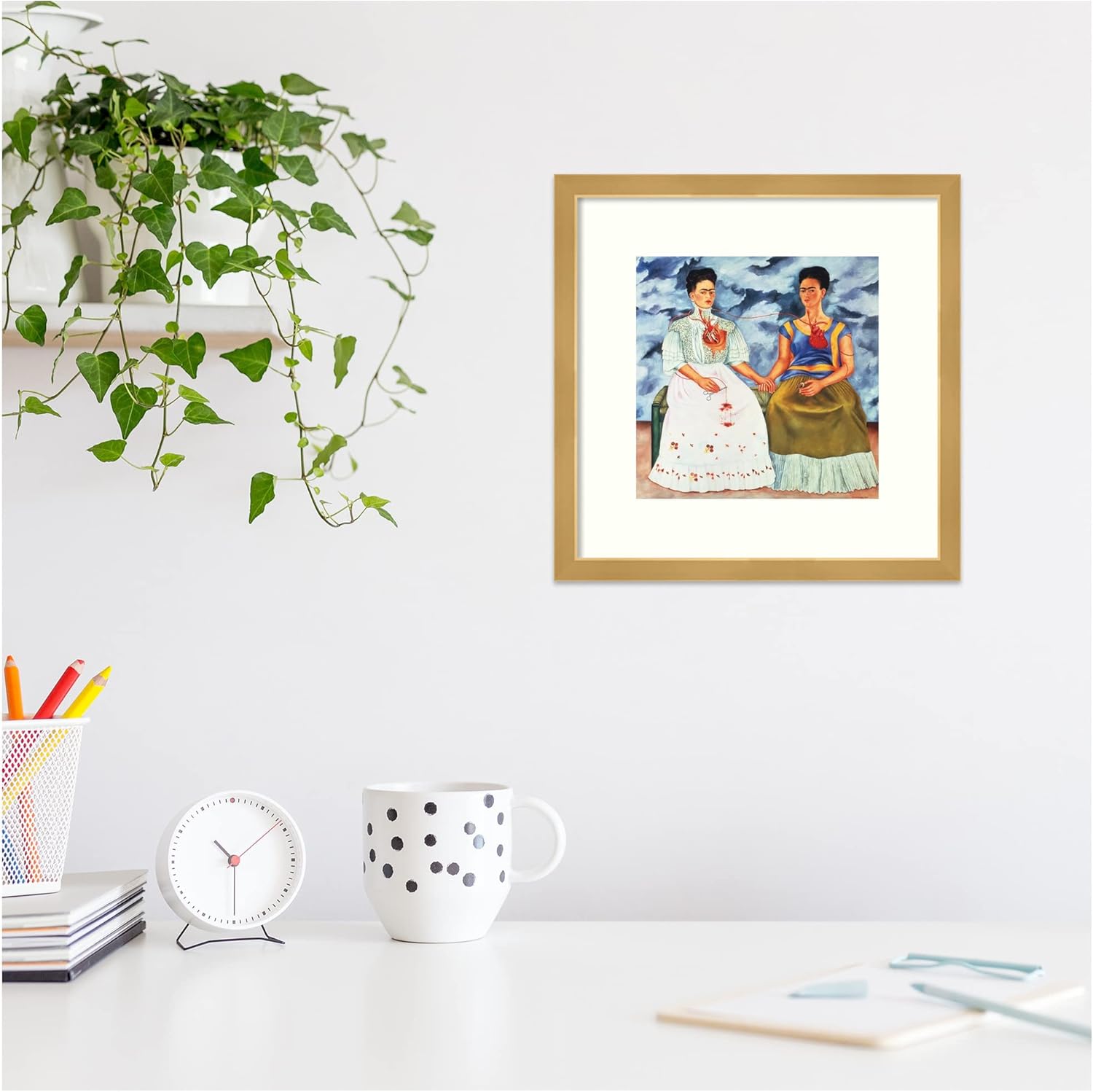 Amanti Art Framed Wall Art Print 13x13 The Two Fridas 1939 by Frida Kahlo, People Wall Art, Museum Masters Classics Decor, X-Small Poster Painting Artwork for Living Room, Bedroom, Bathroom, Kitchen