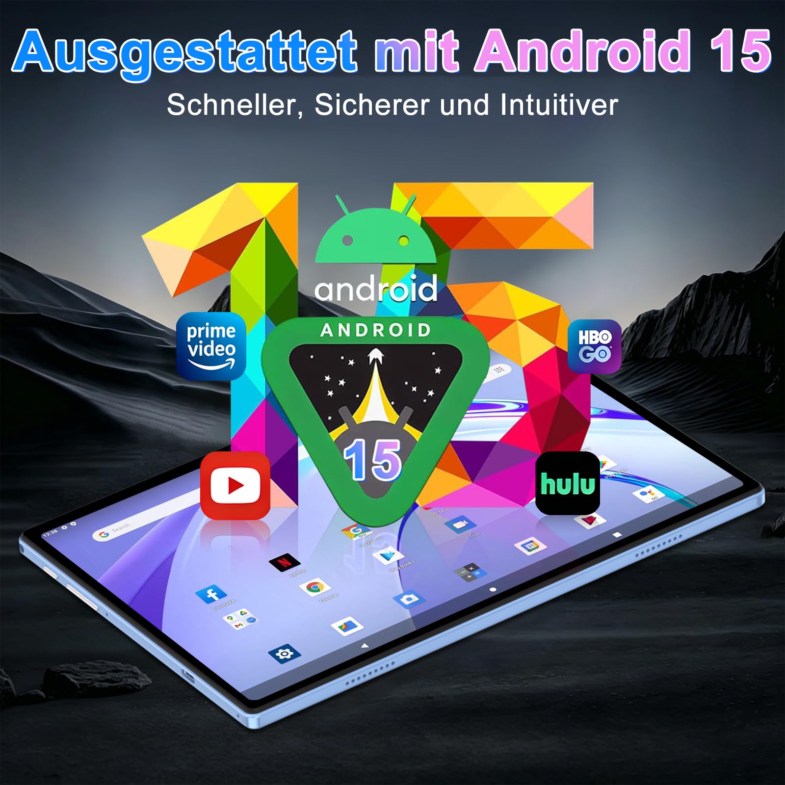 ZIOVO Android 15 Tablet 10 Zoll Gemini AI, 30GB RAM+128GB ROM(TF 1TB), 5G WLAN, Octa-Core 2.0GHz, Widevine L1, 8000mAh, BT 5.0, GPS, Face ID, Tablet mit Tastatur, Maus - Blau