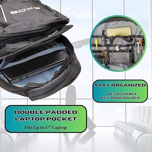 Vista 13 de Mochila Urban Commuter (para computadora portátil, de viaje, para la escuela o negocios) de Exos Negro