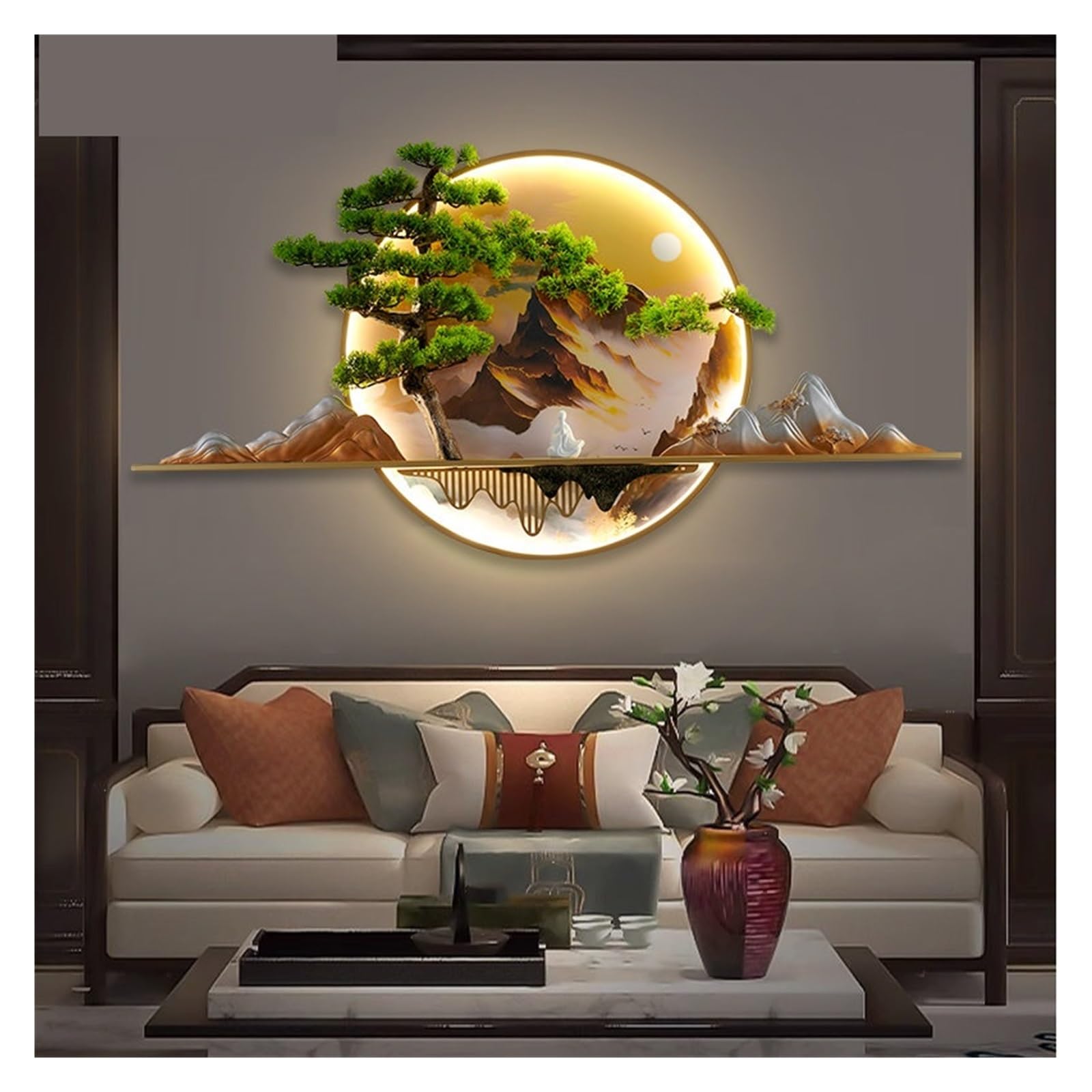 Imagen moderna luz de pared LED paisaje creativo chino, lámpara aplique Mural for decoración del dormitorio estudio la sala estar hogar,Montaje de aplique(Style A L150cm)