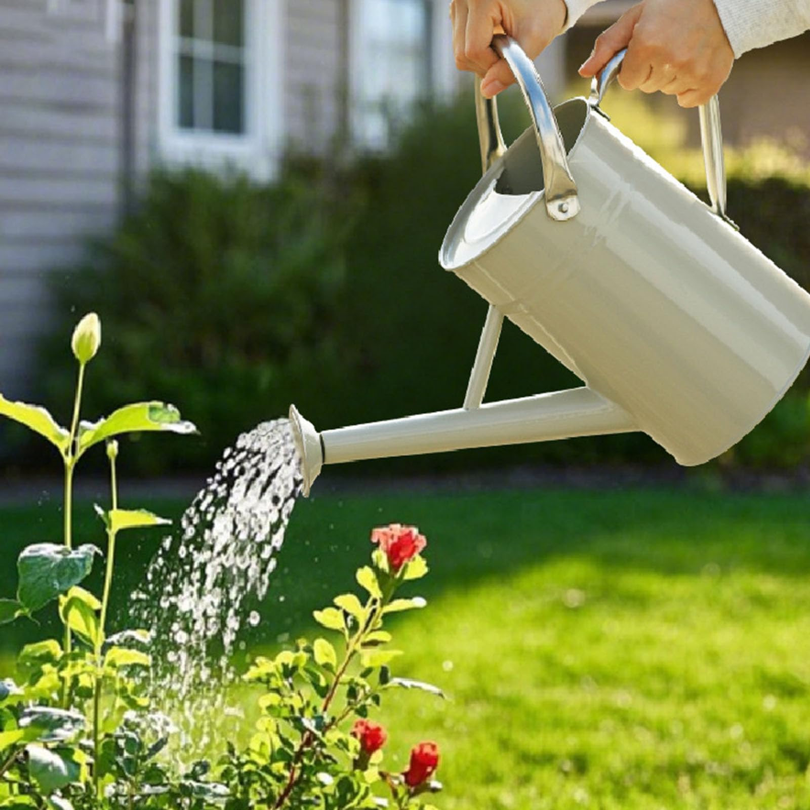 Robuste 5-Liter Gießkanne aus Stahl mit ergonomischem und Verstellbarer Düse für die Pflanzenpflege Garten Retro Stil
