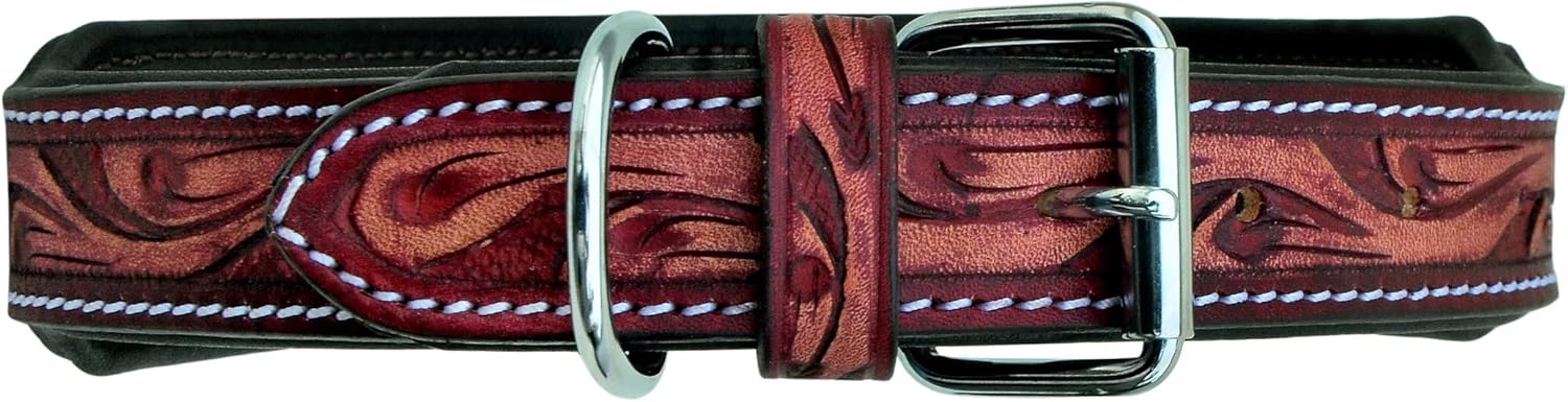 Affilare Leather Dog Collar Western Style Heavy Duty Hand Tooled Adjustable Padded Soft for Puppies and Big Dogs 10AB107-XS