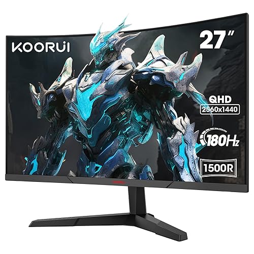KOORUI 27 Inch Gaming Monitor, QHD 1440P Curved Monitors 180Hz VA 1ms 1500R PC Screen with Adaptive Sync, HDMI/DP, VESA Compatible, Tilt Adjustable, Eye Care - QHD/180HZ/1500R - 27 Inch