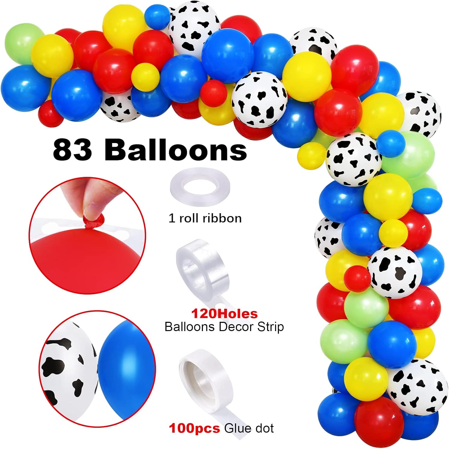 Golray 91Pcs Farm Animals Party Decorations Supplies, Farm Barn Animal Backdrop Farmhouse Decor Tablecloth Cow Print Horse Balloon Arch Garland Kit 1st Baby Shower Birthday Party Supply for Kids Girls - Image 3