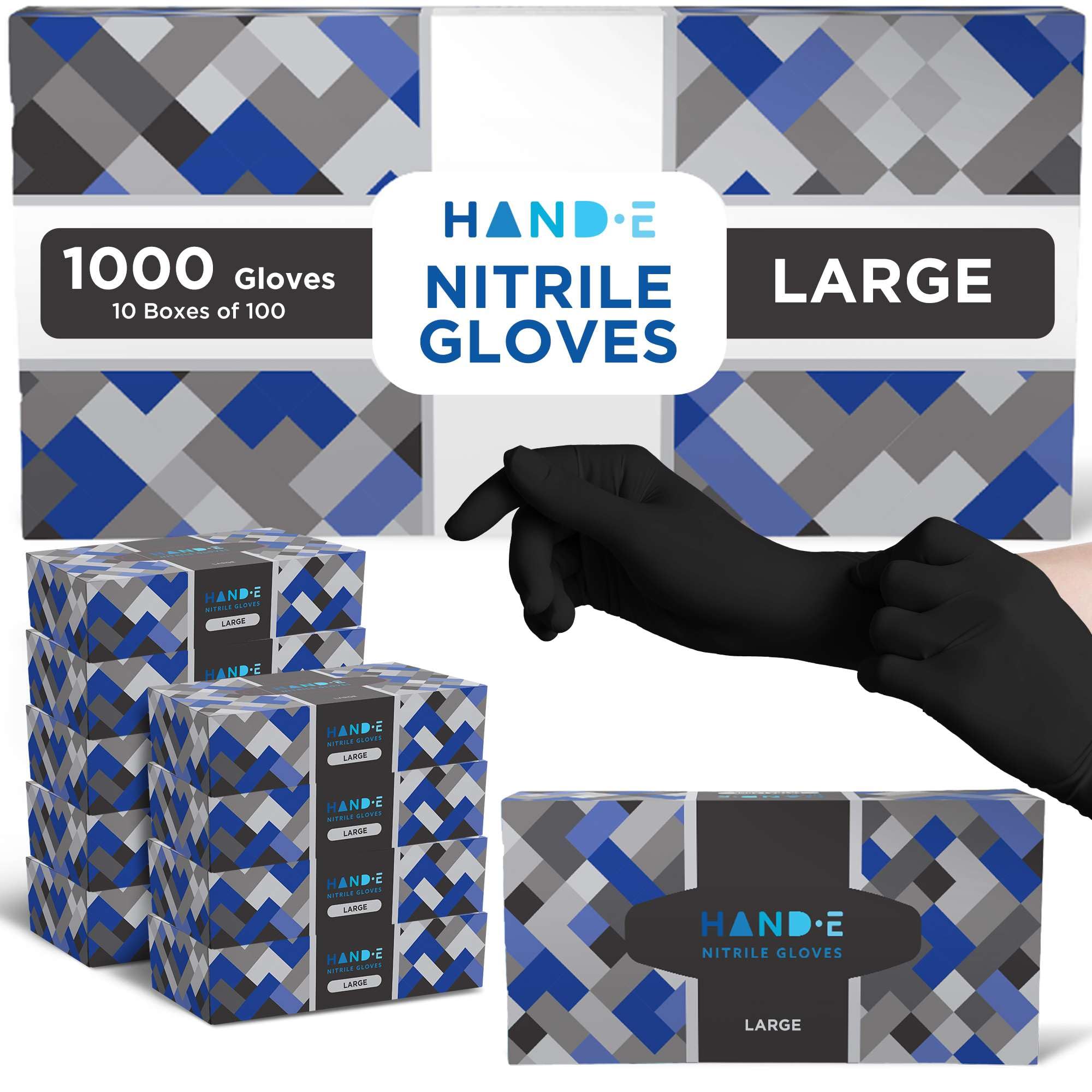 Hand-E Touch Disposable Nitrile Gloves 1000 Count Case - Latex Free, Powder Free, Surgical Medical Exam Gloves -Bulk Supply