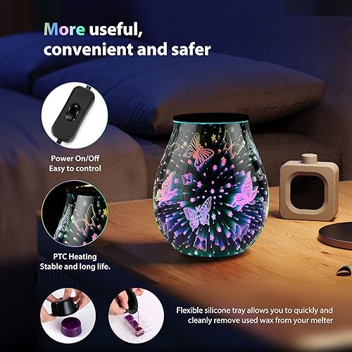 Miniatura 10 de Calentador eléctrico de cera con aroma de alas de ángel 3D con luz LED de 7 colores cambiantes, calefacción PTC, bandeja de silicona extraíble