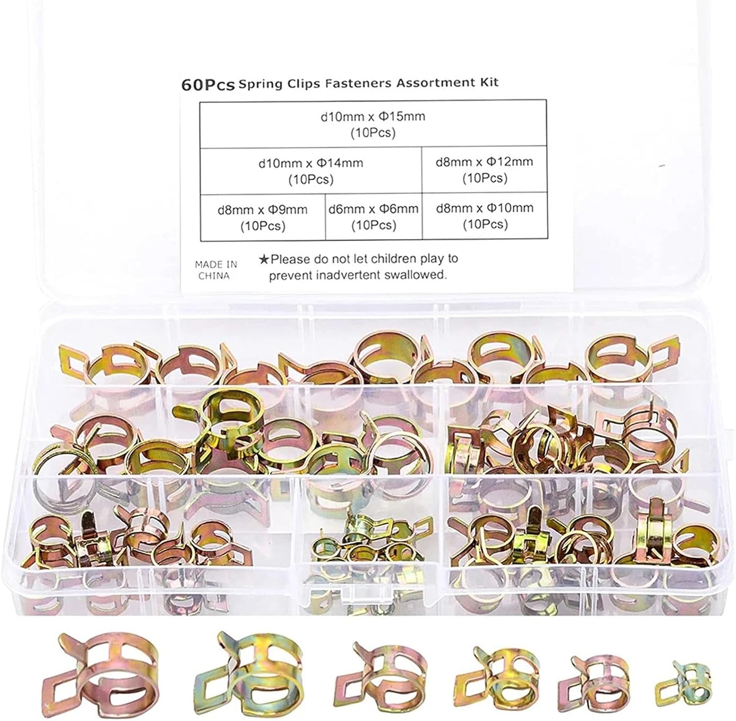 60個 燃料シリコン真空ホーススプリングバンドタイプアクションパイプクランプ低圧エアクリップクランプサイズ:6mm 9mm 10mm