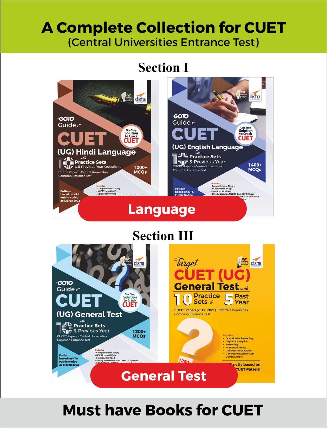 Go To Guide for CUET (UG) English Language with 10 Practice Sets & 5 Previous Year Questions; CUCET - Central Universities Common Entrance Test 1
