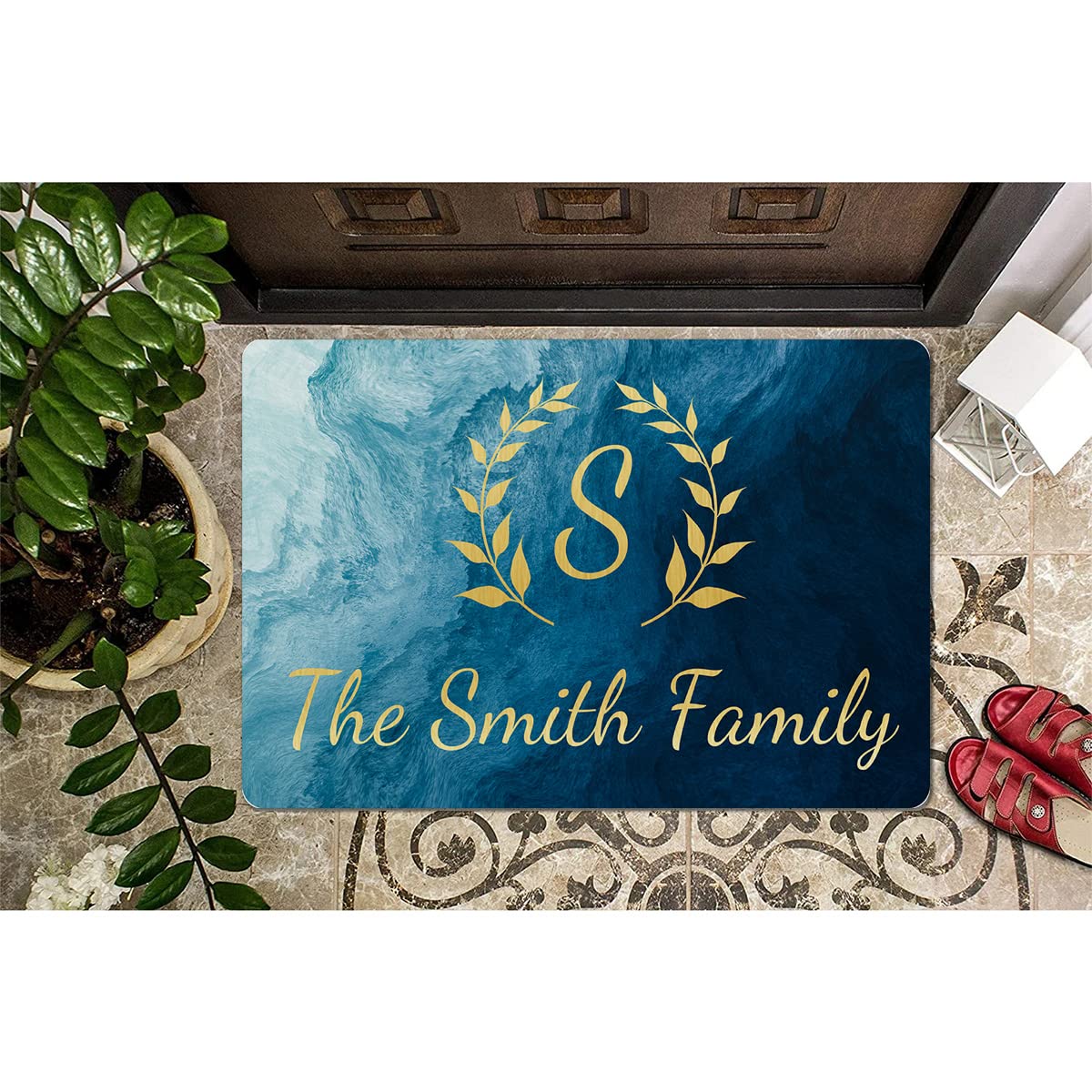 Custom Marble Door Mat Personalized Welcome Mats for Home Entrance Front Doormat Home Decor Non-Slip Bottom Mats Housewarming Gift(30