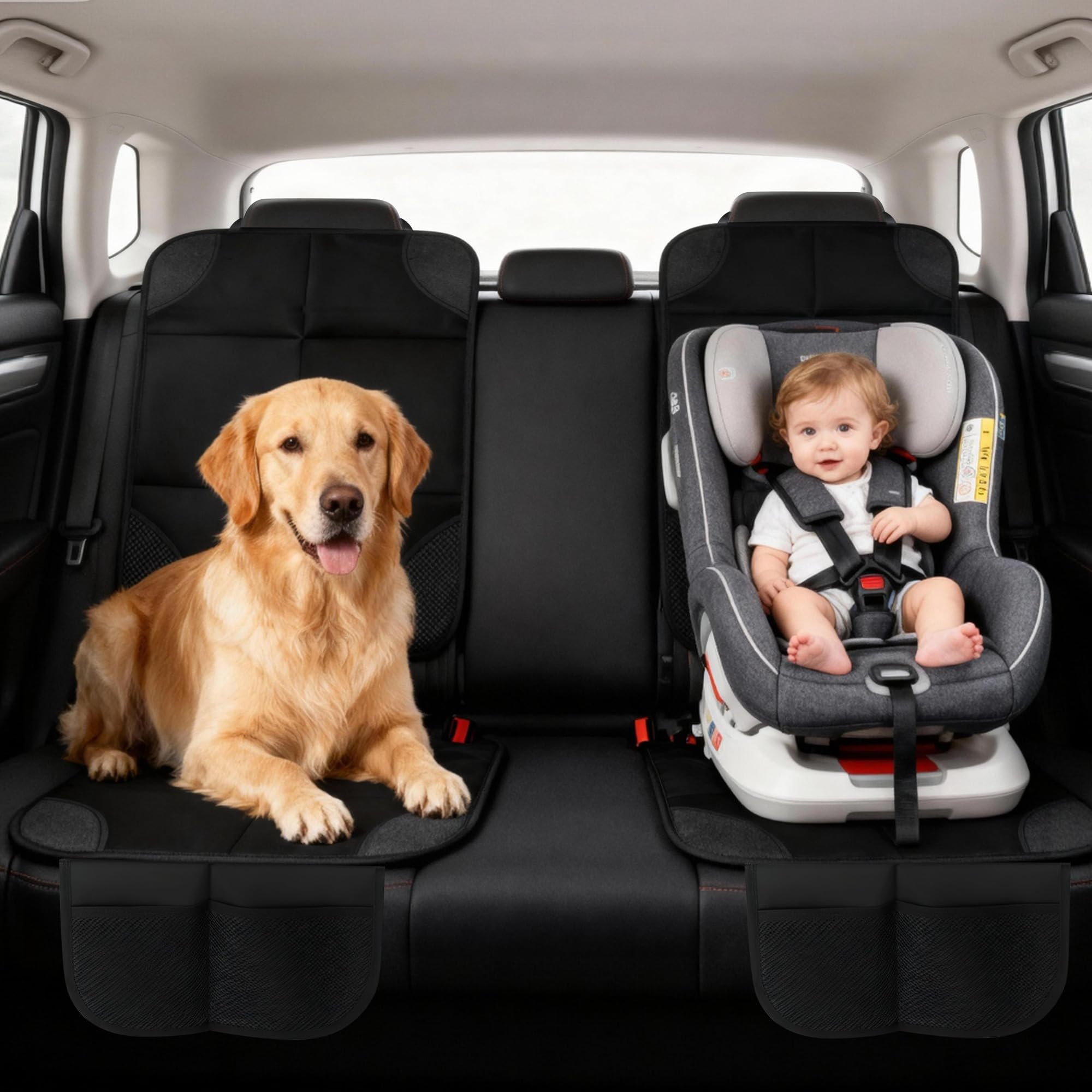 Nuangoo Protector Asiento Coche Silla Bebé, Universal Compatible Isofix Protector Silla Coche Bebé Antideslizante e Impermeable con Bolsillos Organizador, Funda Asiento Auto para Niños y Mascotas