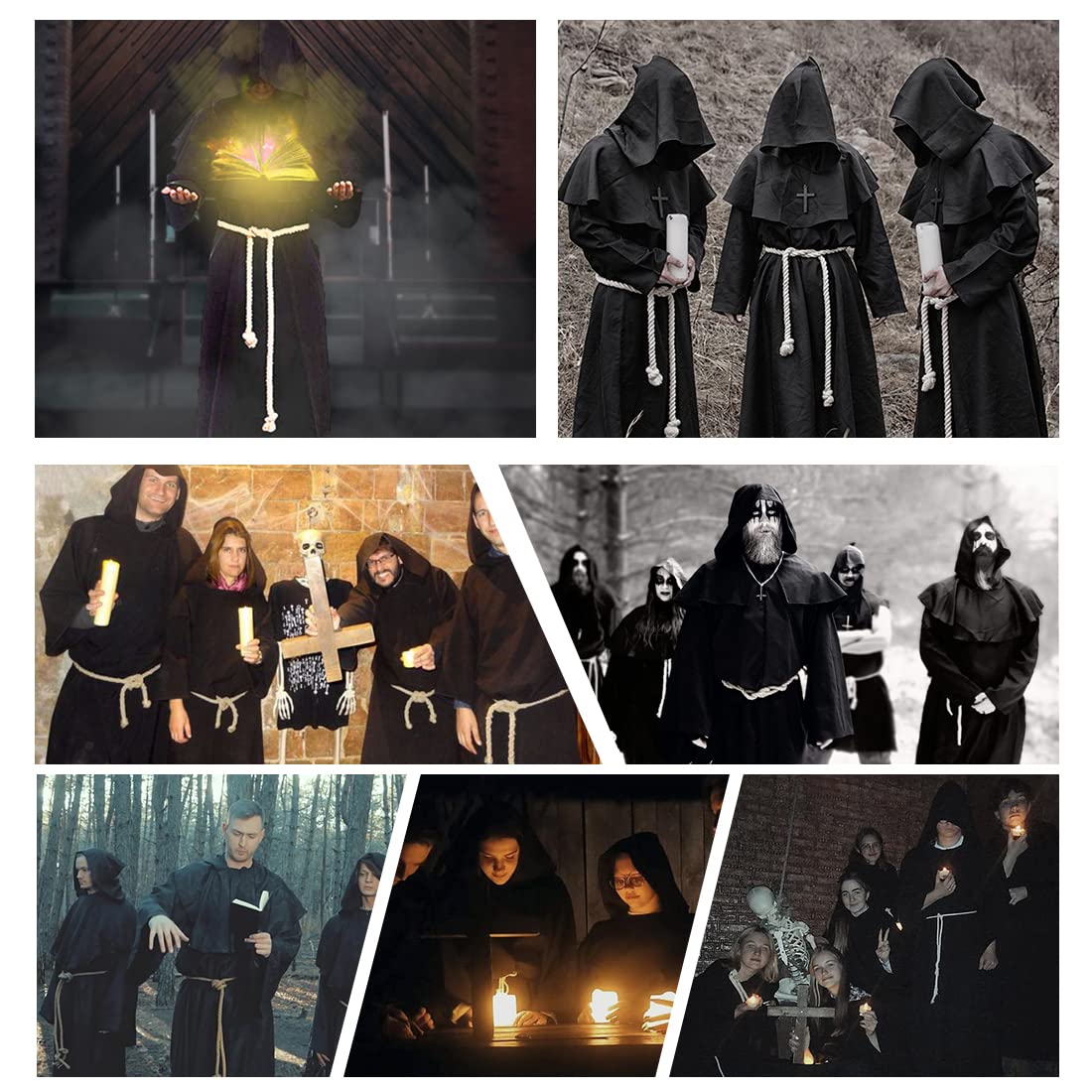 Wishstar Dekoracja na Halloween, średniowieczny renesans, mnich ze sznurkiem, męski prister z krzyżem na imprezę tematyczną, Halloween, Cosplay, karnawał i karnawał