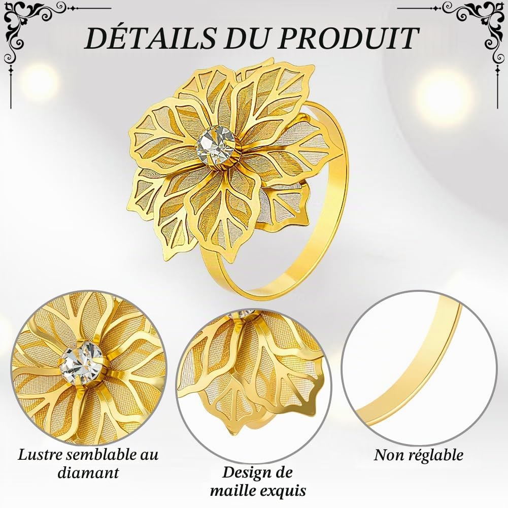 60 Rond de Serviette à Motif Floral Porte Serviettes Floral Ajouré Rond de Table Décoration de Table pour Fête Mariage Banquet Noël Réunions de Famille Bal de Fin D'Année