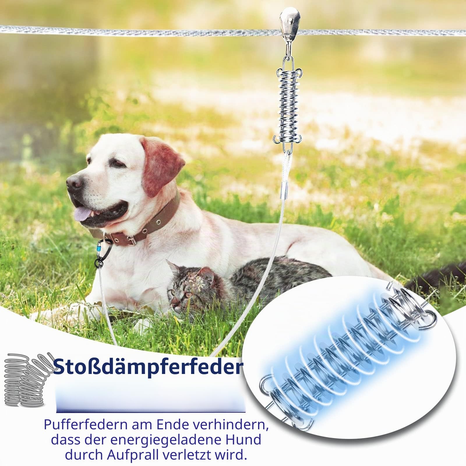 Hundeläufer für den Hof, Trolley-System für große Hunde, robuste Hundeleine, 36,6 m mit 3 m Seilzug, Laufleine für kleine, mittelgroße und große Hunde bis zu 113 kg, Laufen im Freien oder Camping