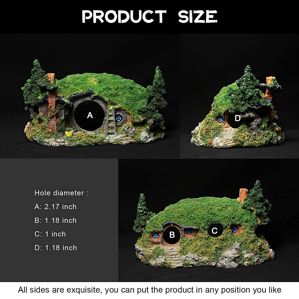 Hobbit - Decoración para pecera, casa de reptiles, agujero oculto, paisajismo para acuarios y reptiles, decoración de mini jardín, dos tamaños (L)