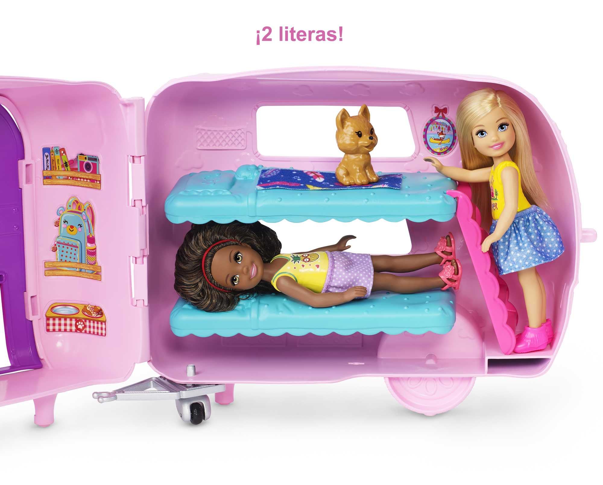 Barbie Chelsea Muñeca y su Caravana, con Perrito y Accesorios, Juguete para niñas y niños, +3 años, Supercaravana Hermana, FXG90