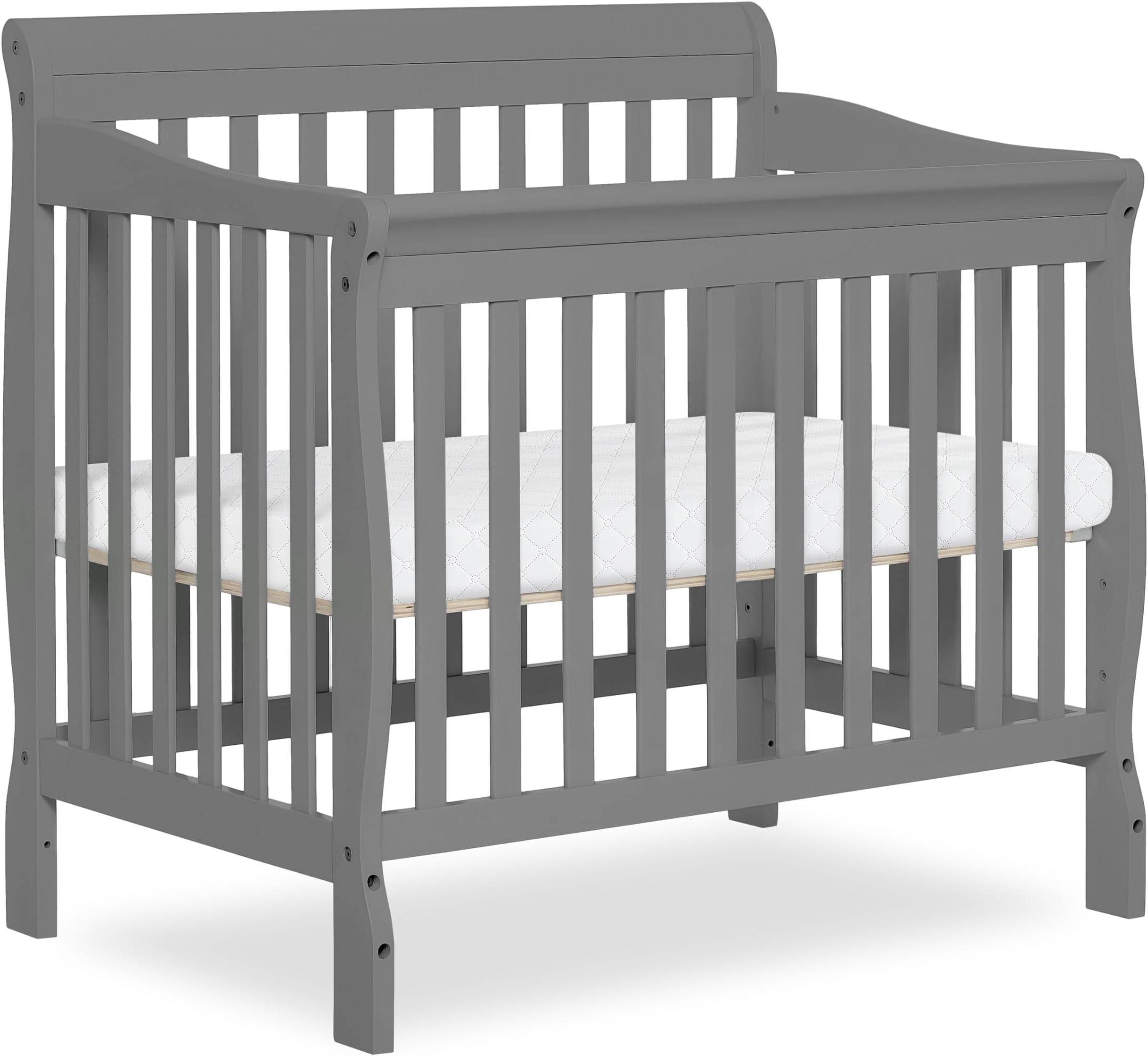 Dream On Me Aden 4-in-1 Convertible Mini Baby Crib in Grey, GreenGuard Gold & JPMA, Sustainable Pinewood, Non-Toxic Finish, 3 Mattress Heights, Converts to Mini Day & Twin-Size Bed