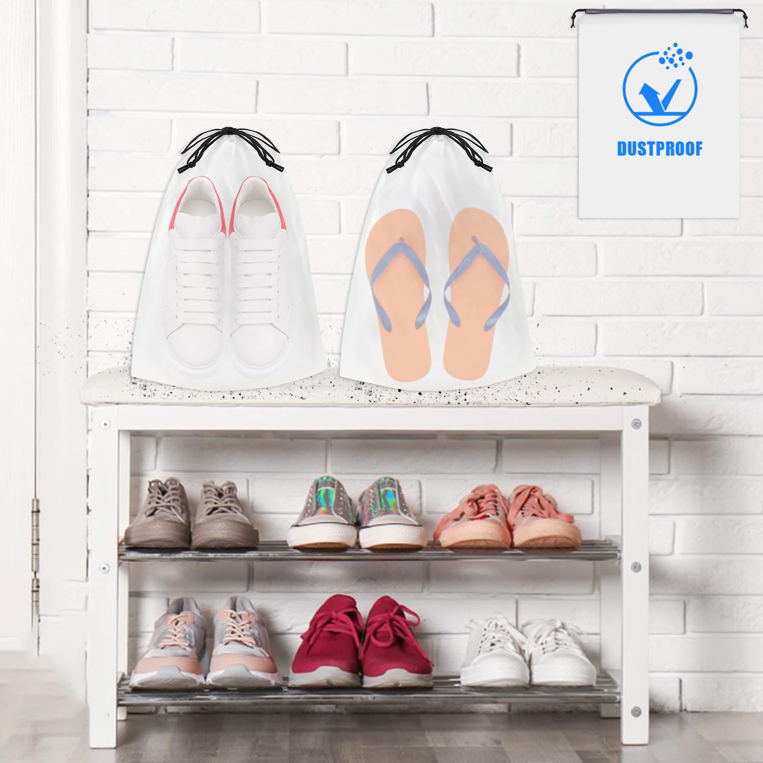 Worki na buty, 24 sztuki, odporne na działanie wody, pyłoszczelne, ze ściągaczem, torba na buty, podróżne, do przechowywania butów, wysokich obcasów (40 x 30 cm, białe), przezroczysty, torba na
