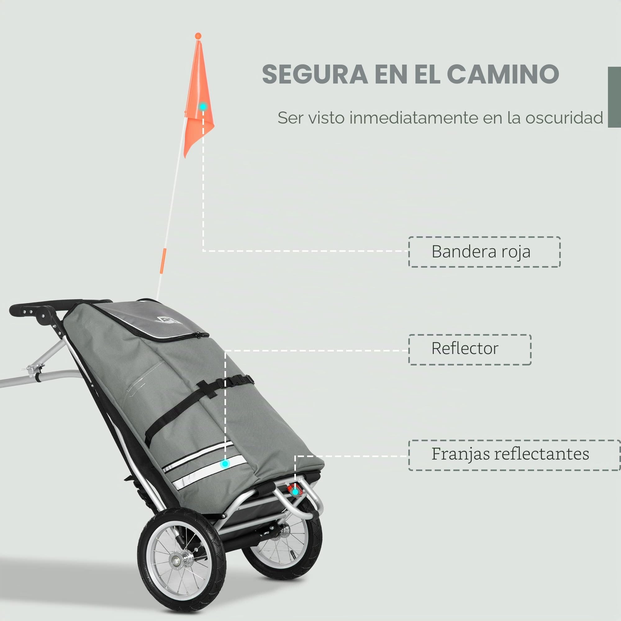 HOMCOM Remolque de Carga 2 en 1 Carro de la Compra para Carrito de la Compra Remolque para Bicicletas Remolque de Transporte con Abrazaderas de conexión para Acoplamiento de Bicicletas 24,3 kg máx 55