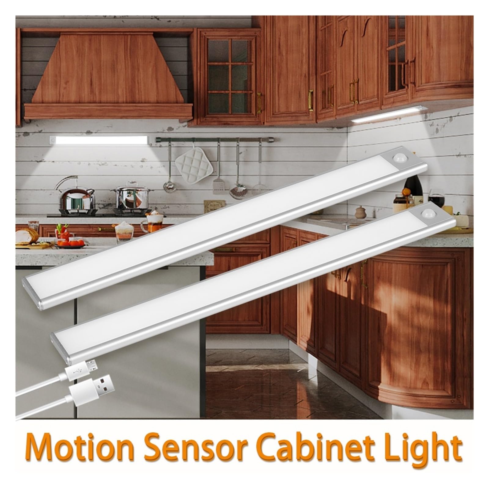 LED-Küchenlampe Mit Bewegungsmelder, Schrankleuchte, 20 Cm/30 Cm/40 Cm/60 Cm, Wiederaufladbar Über USB, LED-Lampe, Leuchtstoffröhre, Dimmer, Menschliche Körpererkennung Einfache Installation(30CM)
