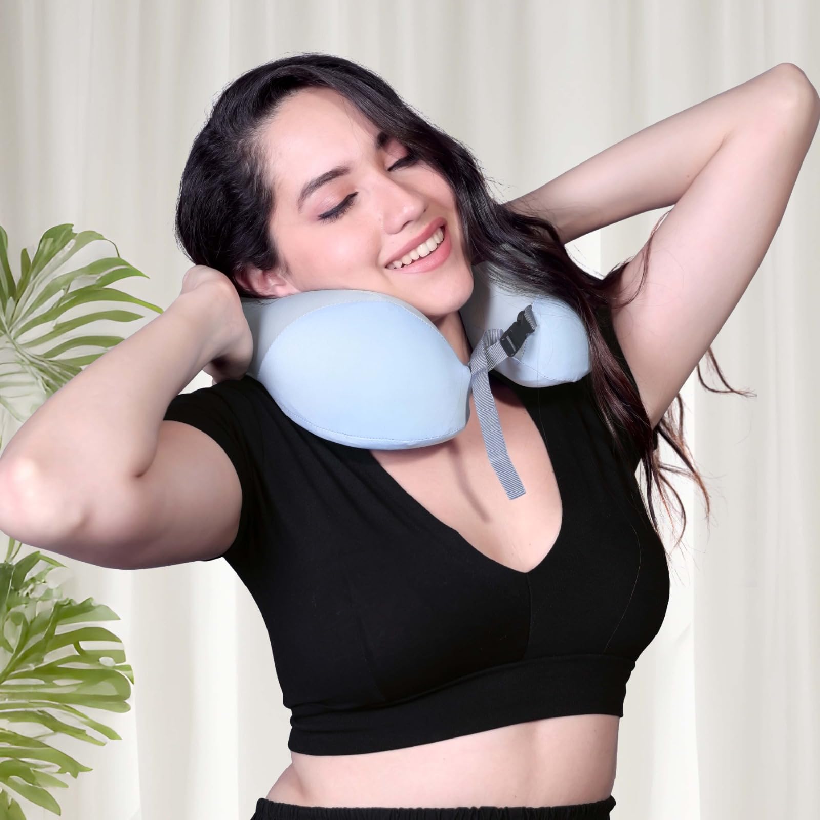 Swadhin Premium Neck Pillow for Travelling, Airplane Travel Pillow with Comfortable Head Rest & Neck Support, Soft Neck Holder Cushion for Flight, Car, Bus & Office Nap (Pink) 4