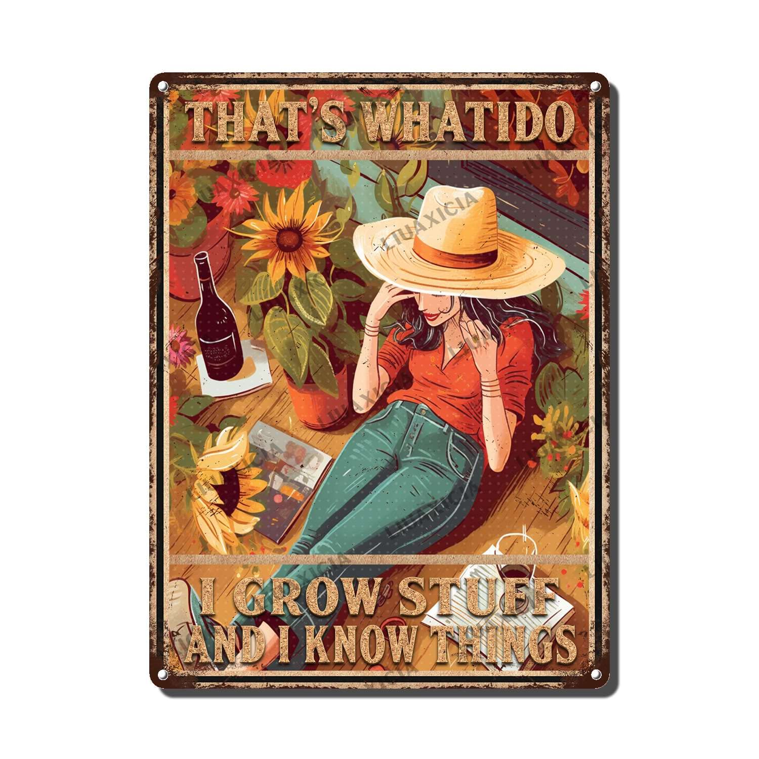 peiyeety Metal Tin Sign That's What I Do I Grow Stuff Woman Gardening Vintage Decorative Wall Art,Retro Gardening Lover Rustic Plaque for Home Living Room Bedroom Garden Patio,12x16 Inch