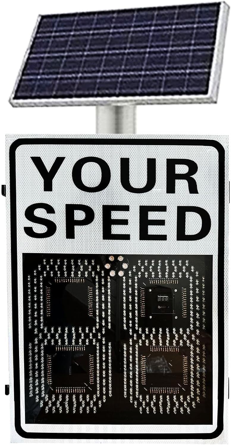 Solar Radar Speed Limit Sign, LED Traffic Signals Signs Light, Road Warning Radar Speed Display Screen Sign for Roadway Safety, with Accessories, White(23.6x35.4in)