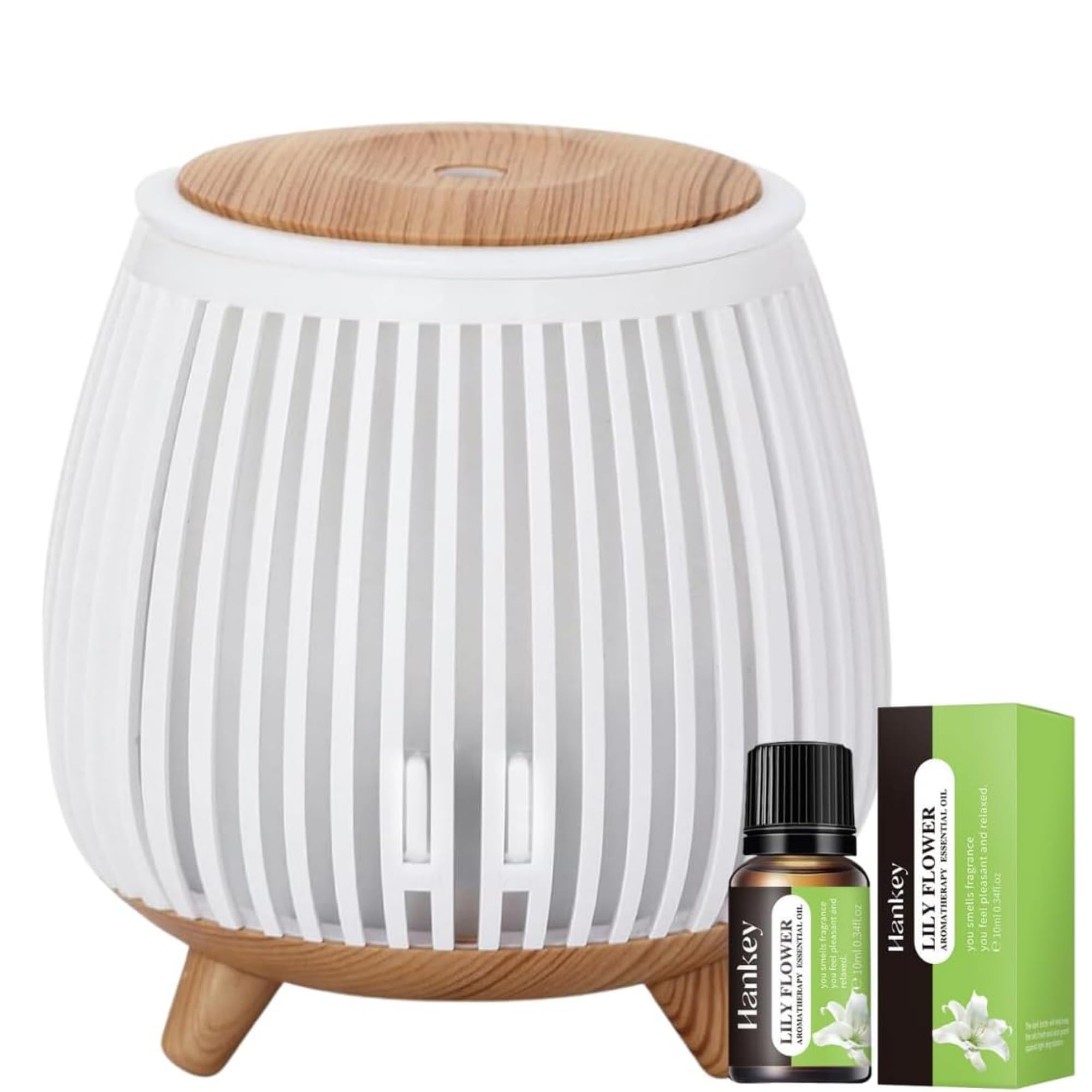 Nest & Nibble Whitewoodgrain Essential Oil Diffuser 140Ml & Premium Oils – Ultrasonic Cool Mist Aromatherapy Diffuser & Air Humidifier, 7 Led Lights & Timer For Home, Bedroom, Spa (Whitewoodgrain)