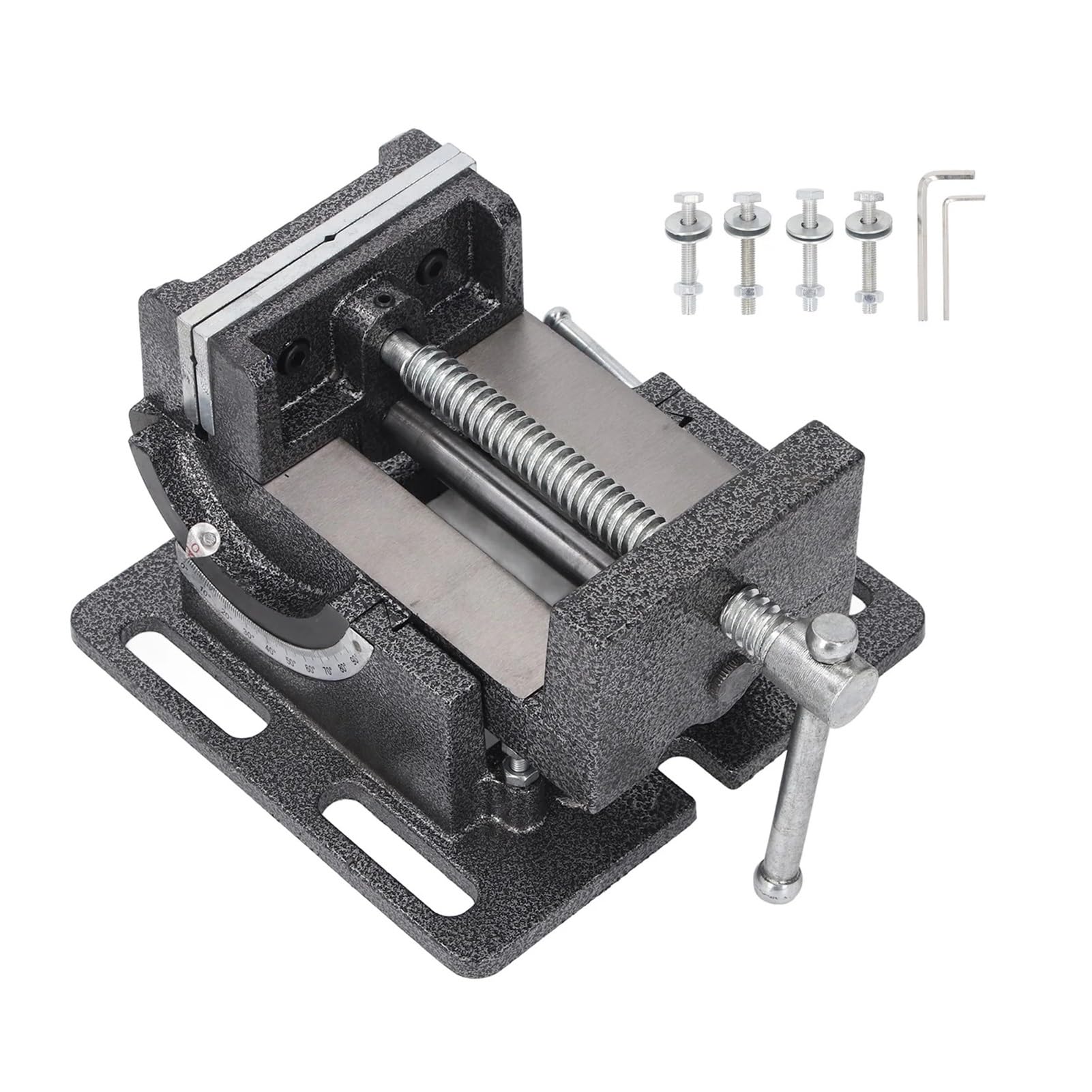 4 Inch Adjustable Bench Vise with 90 Degree Tilting Angle and Removable Jaw