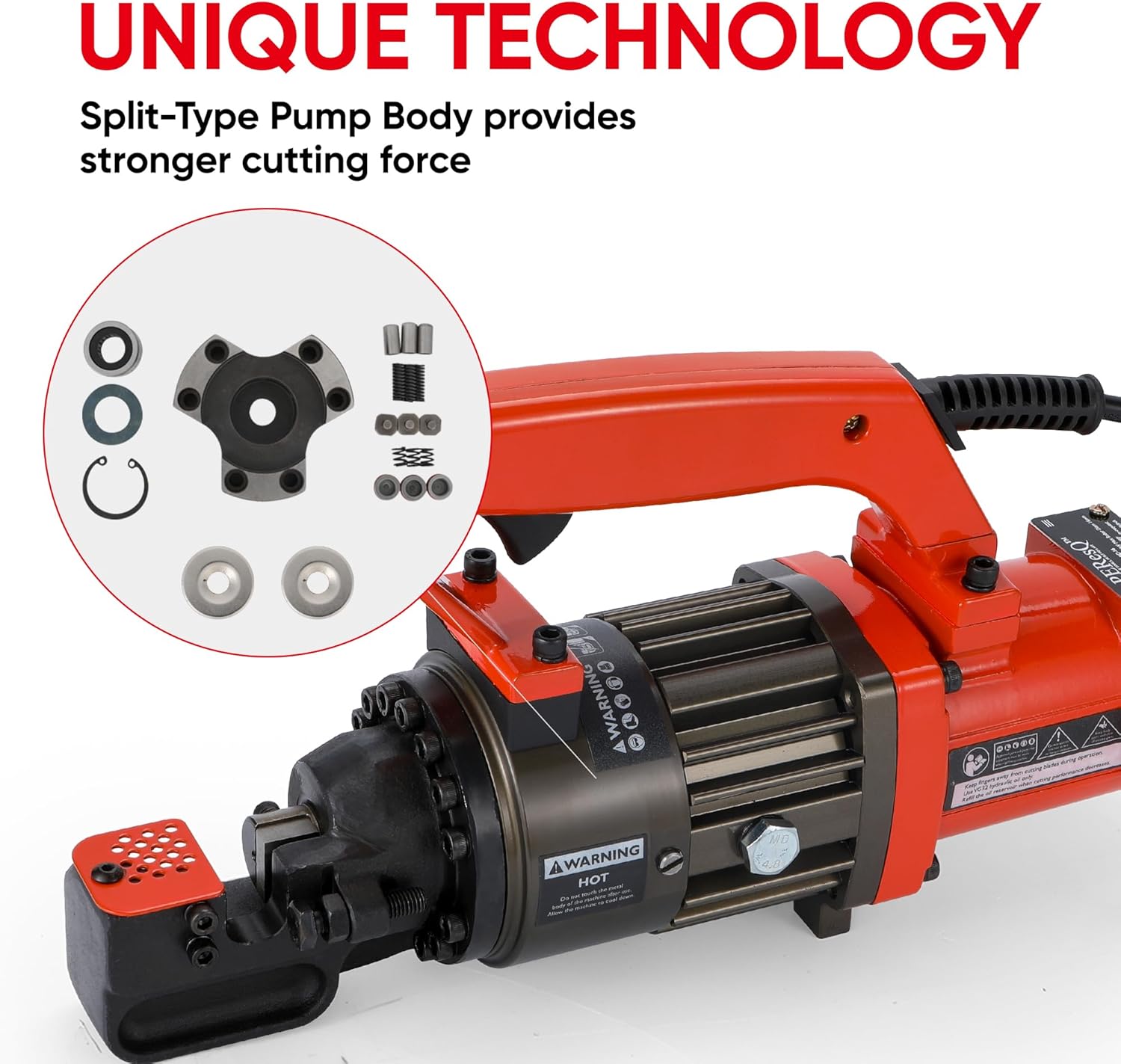 Electric Hydraulic Rebar Cutter, 1000W 120V Corded, Portable Steel Bar Cutter, 5/8" (#5) 4-16mm Capacity, Cutting Speed 1s, Lightweight 16.5 lbs, Model PC-16 (Orange-16)