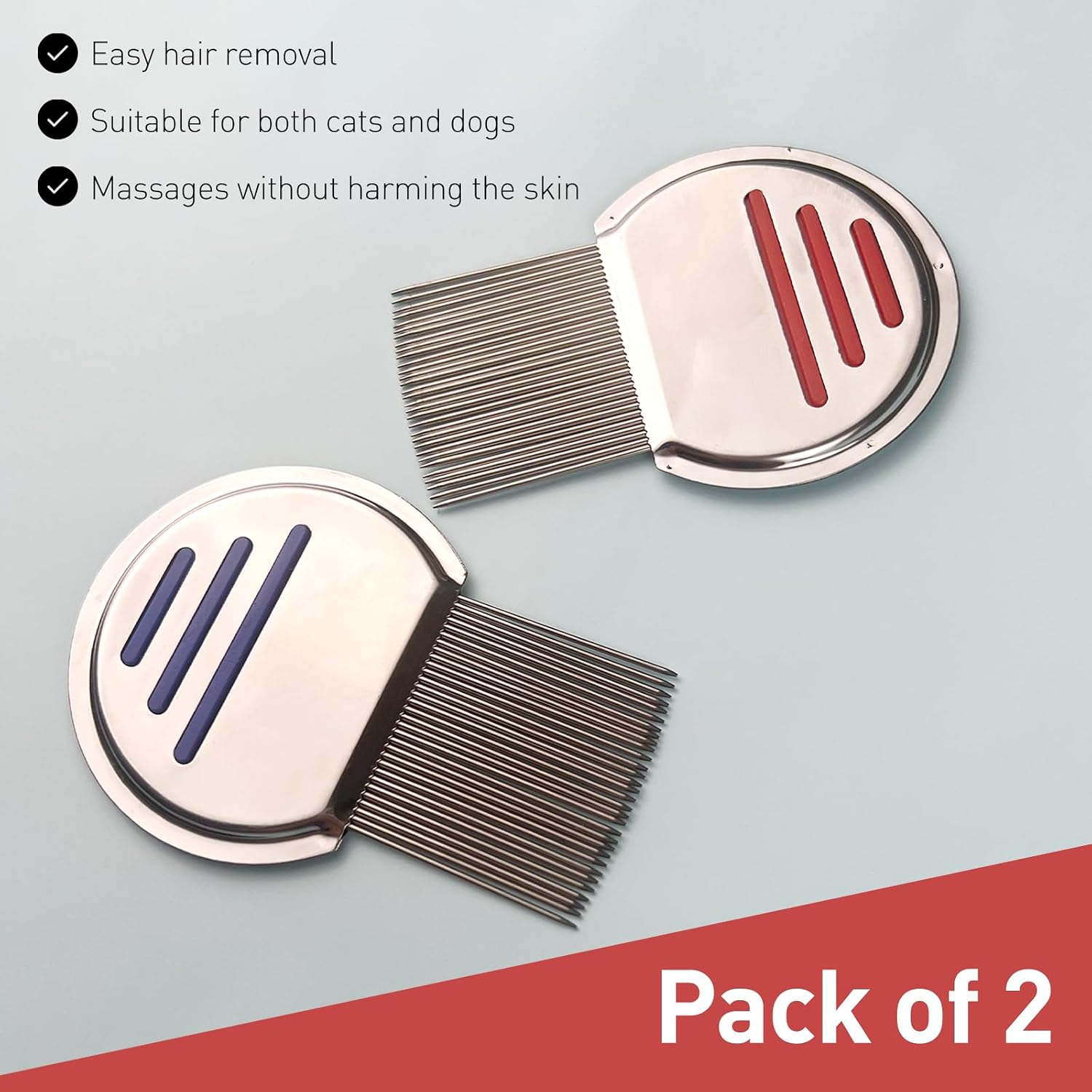 2 Pack Professional Stainless Steel Lice Comb, Reusable Lice and Nit Remover with Improved Precision Teeth, Red and Blue Set, Premium Quality for Effective Lice Removal