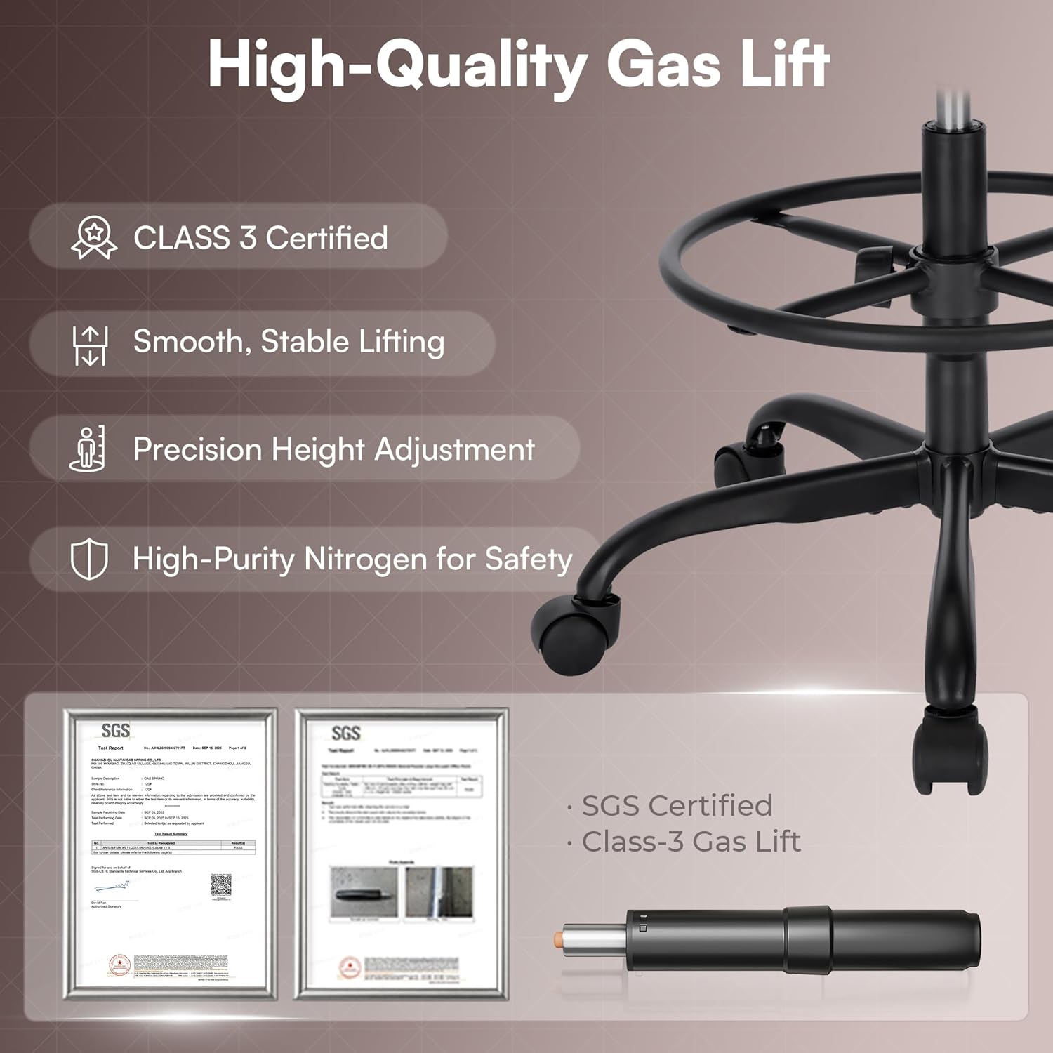 SUPERJARE Drafting Chair with Back, Adjustable Foot Rest Rolling Stool, Multi-Purpose Office Desk Chair, Thick Seat Cushion for Home Bar Kitchen Shop - All Black - Image 8