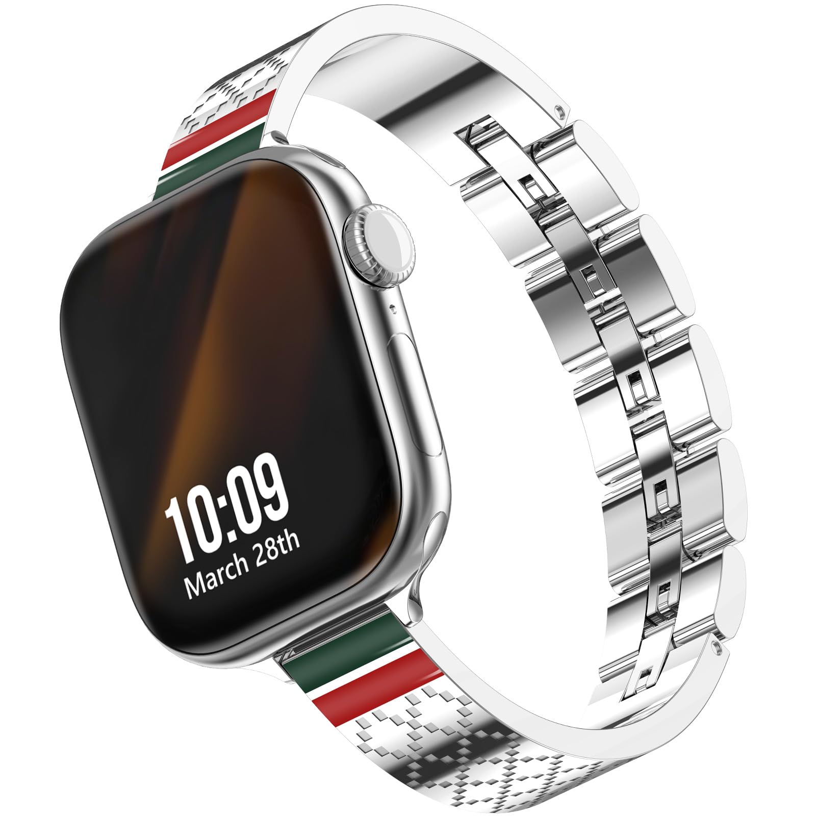NewWays Bracelet fin compatible avec Apple Watch 38 mm, 40 mm, 41 mm, 42 mm, 44 mm, 45 mm, 46 mm, 49 mm pour femme, bracelet fin habillé en acier inoxydable pour iWatch Series 11 10 9 8 7 6 5 4 SE