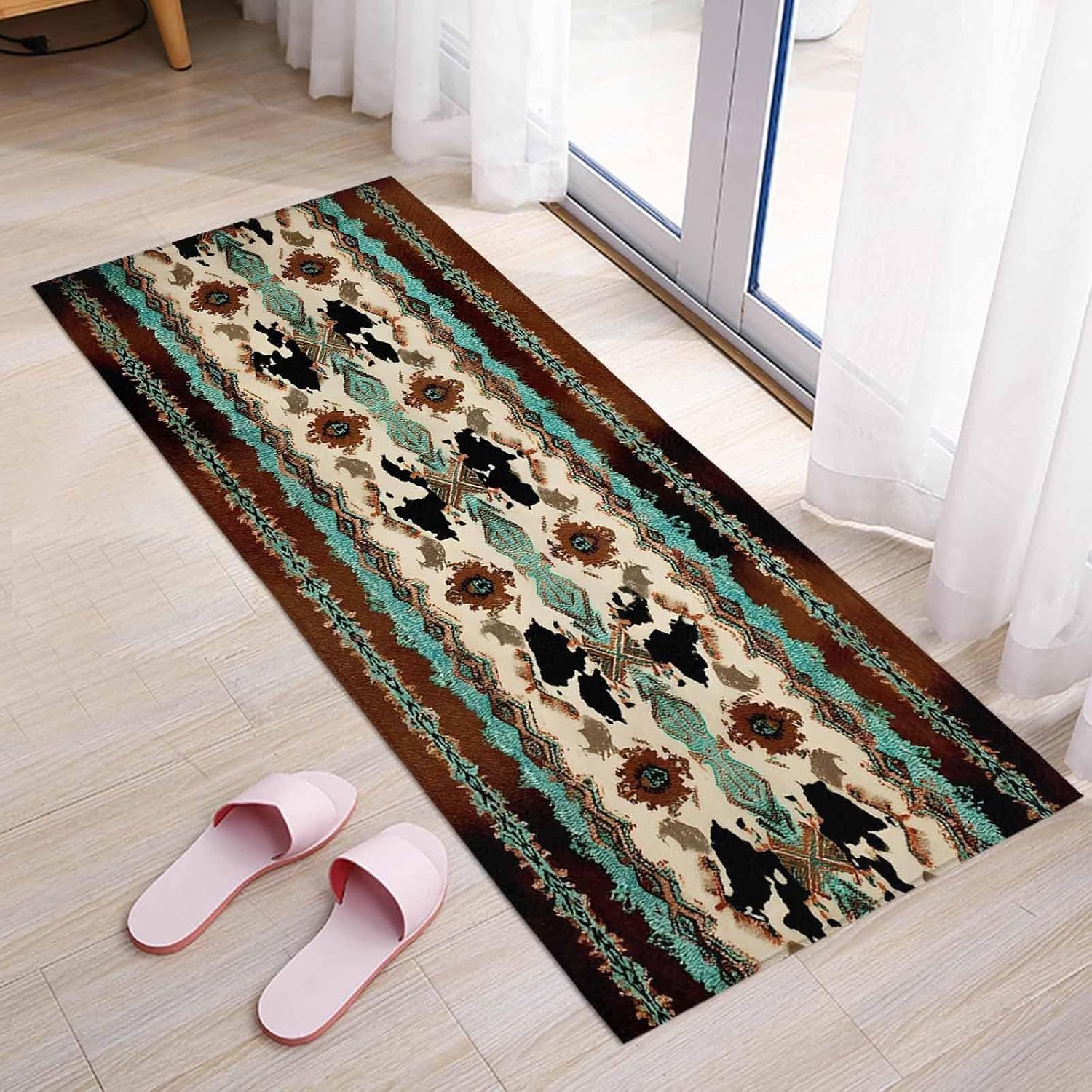 Teamery Kitchen Mats for Floor Abstract Boho Vintage Ethnic Washable Non Slip Kitchen Rugs 1PCS, Retro Country Geometric Absorbent Standing Mats for Sink Bathroom Office Living Room 15.7x47.2in