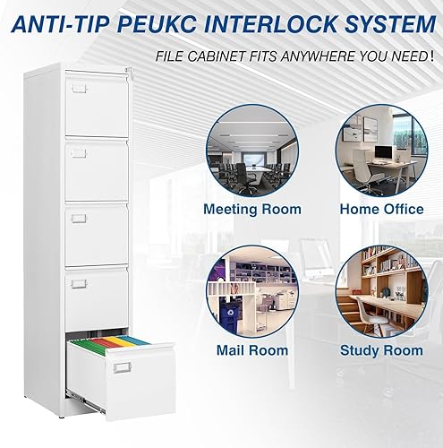 Vista 41 de Archivador de 3 cajones, archivador vertical de 16.3 pulgadas de profundidad con cerradura, archivador de metal para oficina en casa, 3 cajones
