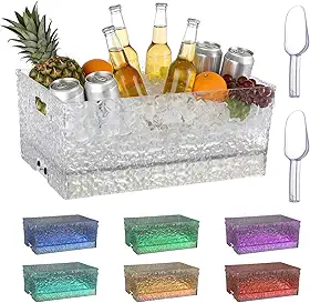Baldes de gelo coloridos de LED para festas, banheira grande de LED de 15 litros/4 galões com 2 pás, balde de bebidas para bar, reunião de família e boate essencial (A)