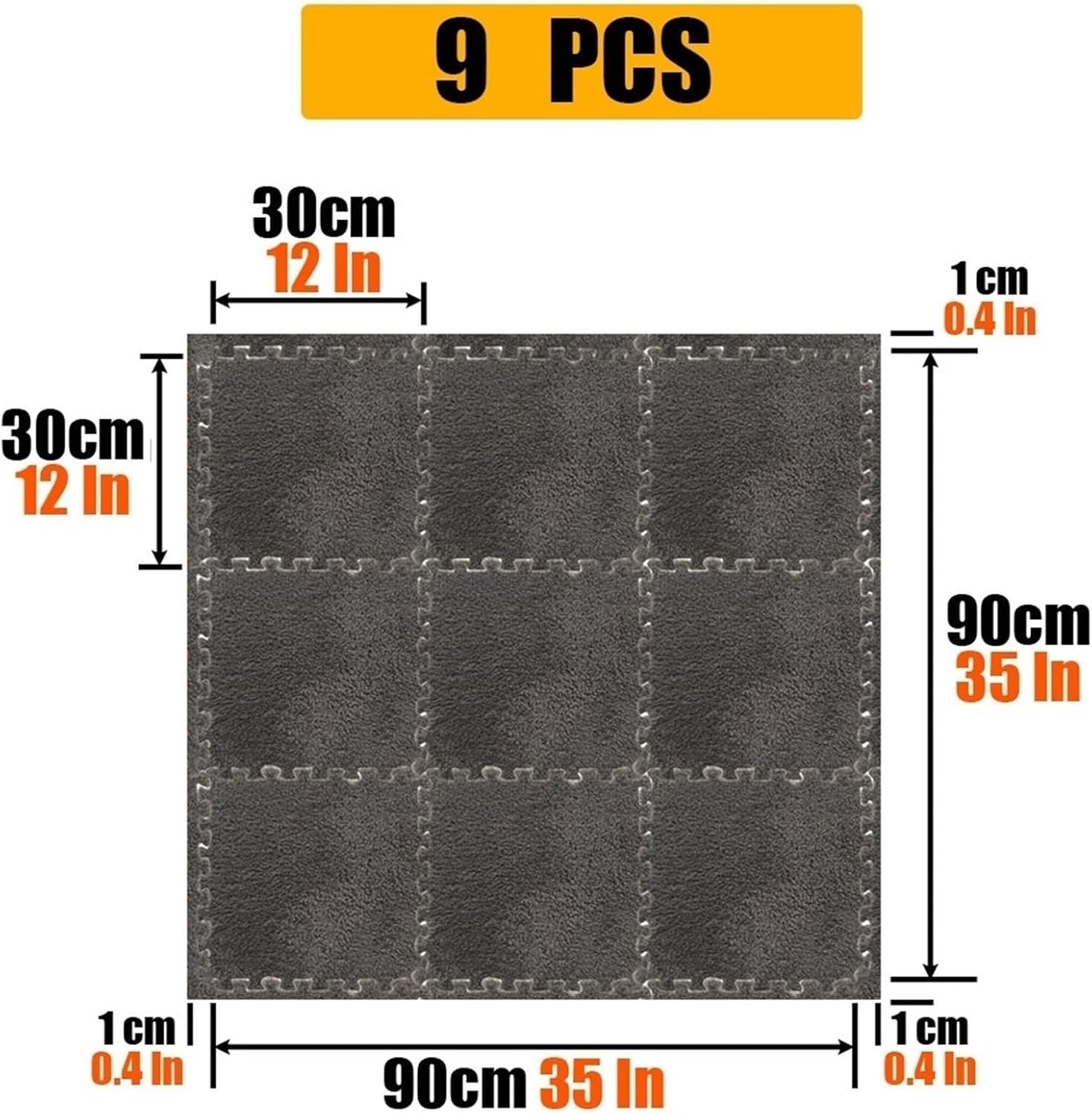 2 Colors Living Room Shaggy Soft EVA Foam Mats, Kids Bedroom Tiled Puzzle Play Mats, Children Soft Fluffy Interlocking Carpet with Border, Plush Protective Floor Rugs Pad(STYLE3,9PCS)