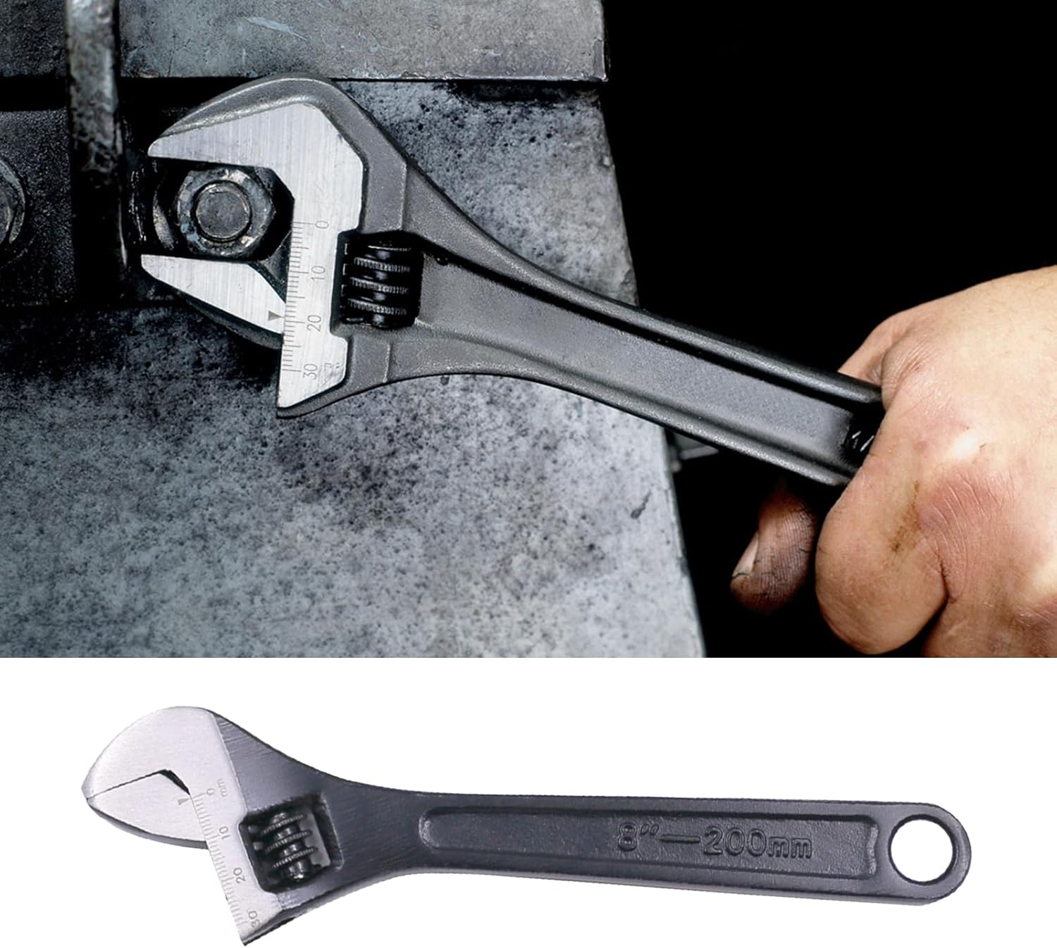 8-Inch Adjustable Wrench, Heavy Duty Steel Spanner for Home and Professional Use, Precision Jaw for Nuts and Bolts