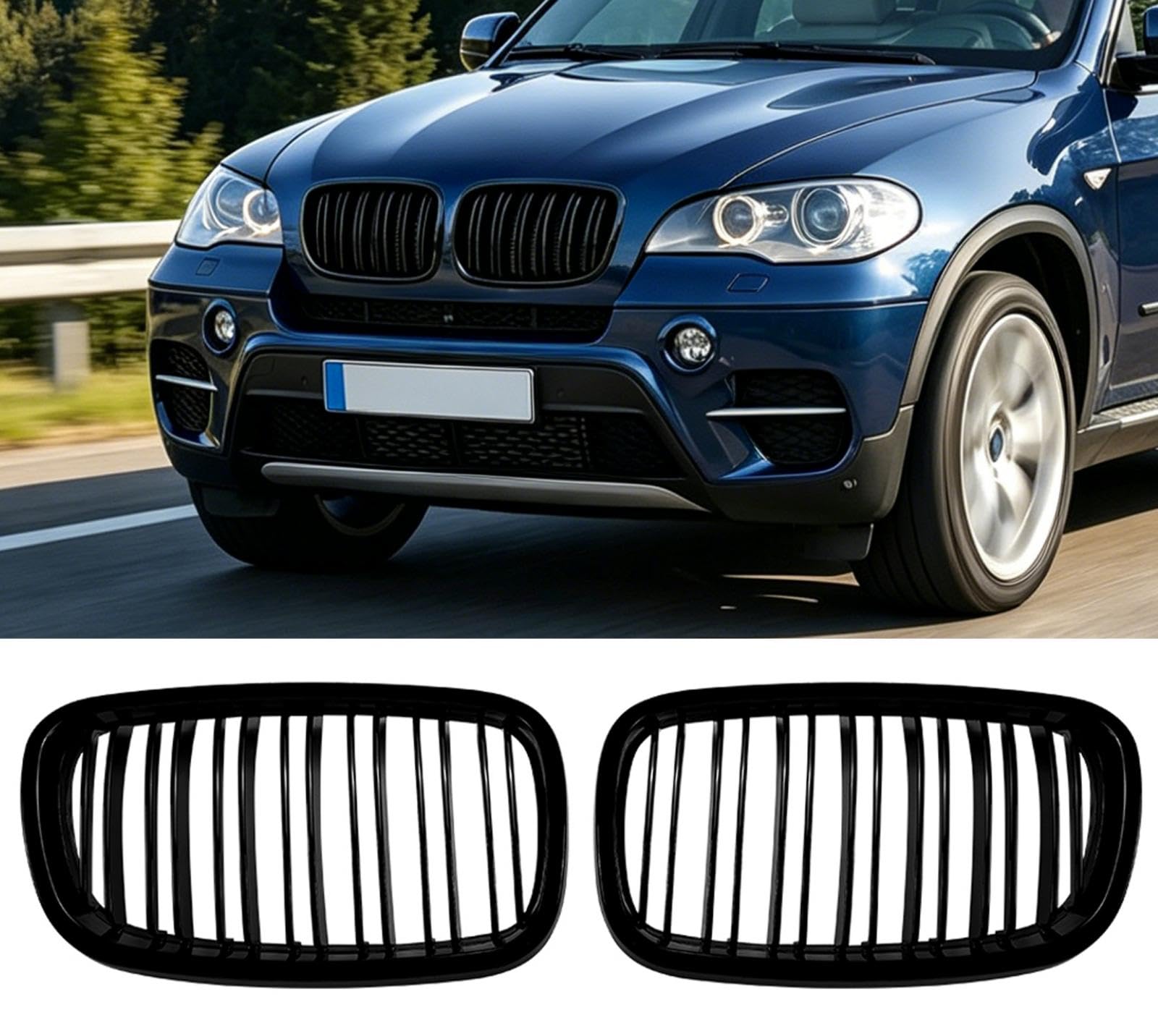 E70 Grille de Calandre pour BMW X5 X6 E70 E71, Calandre Sport Double Pont Barre, Brillant Noir Tendance E71 Calandre Avant 2007-2013 (pour X5 X6 2007-2013)